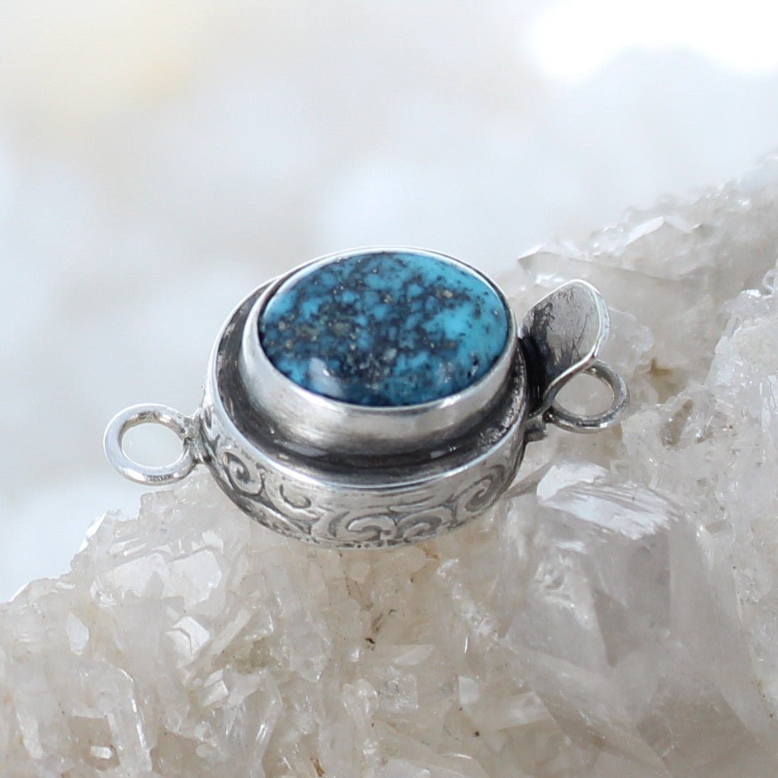 Sonoran Blue Jay Turquoise Clasp Patterned Sterling 12.6x11mm -NewWorldGems