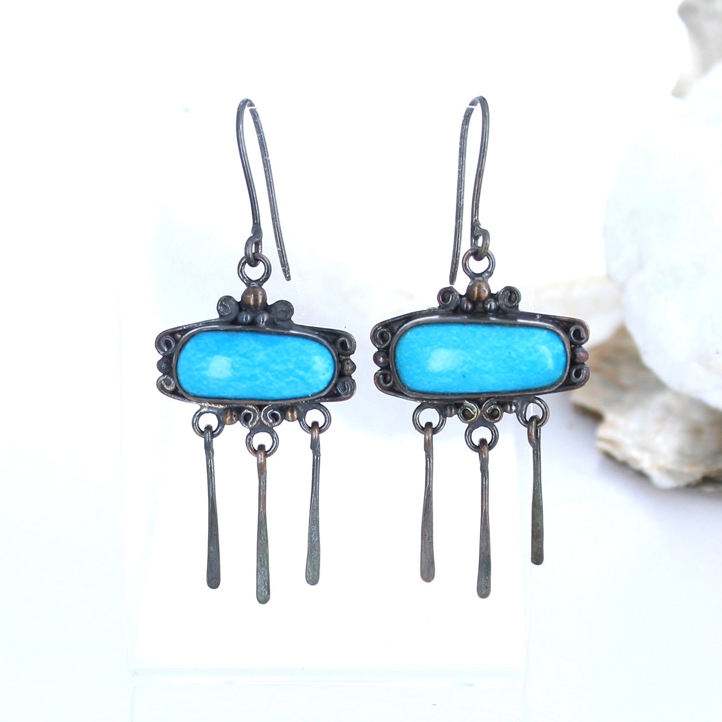 Kingman Turquoise Scroll Earrings Sterling Sky Blue Portrait -NewWorldGems