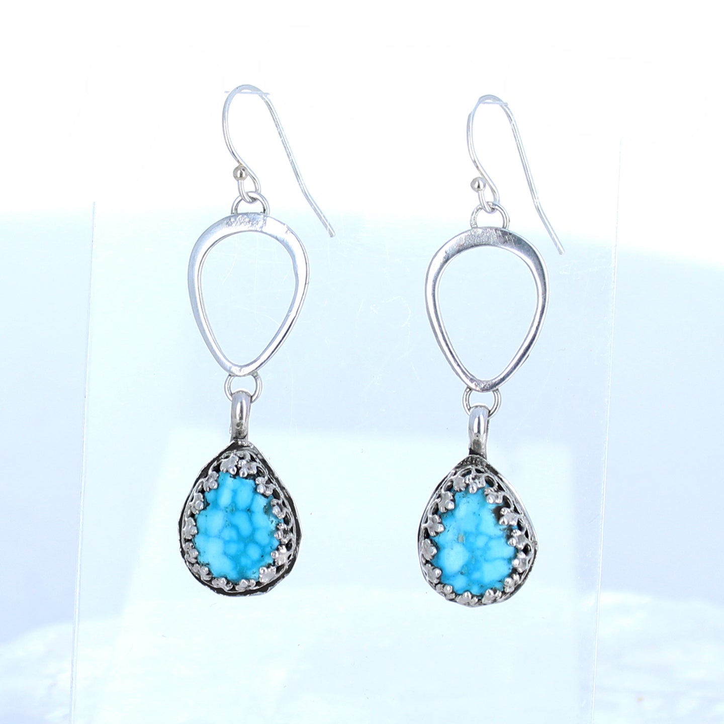 AAA Kingman Turquoise Earrings Waterweb Teardrops Sterling -NewWorldGems