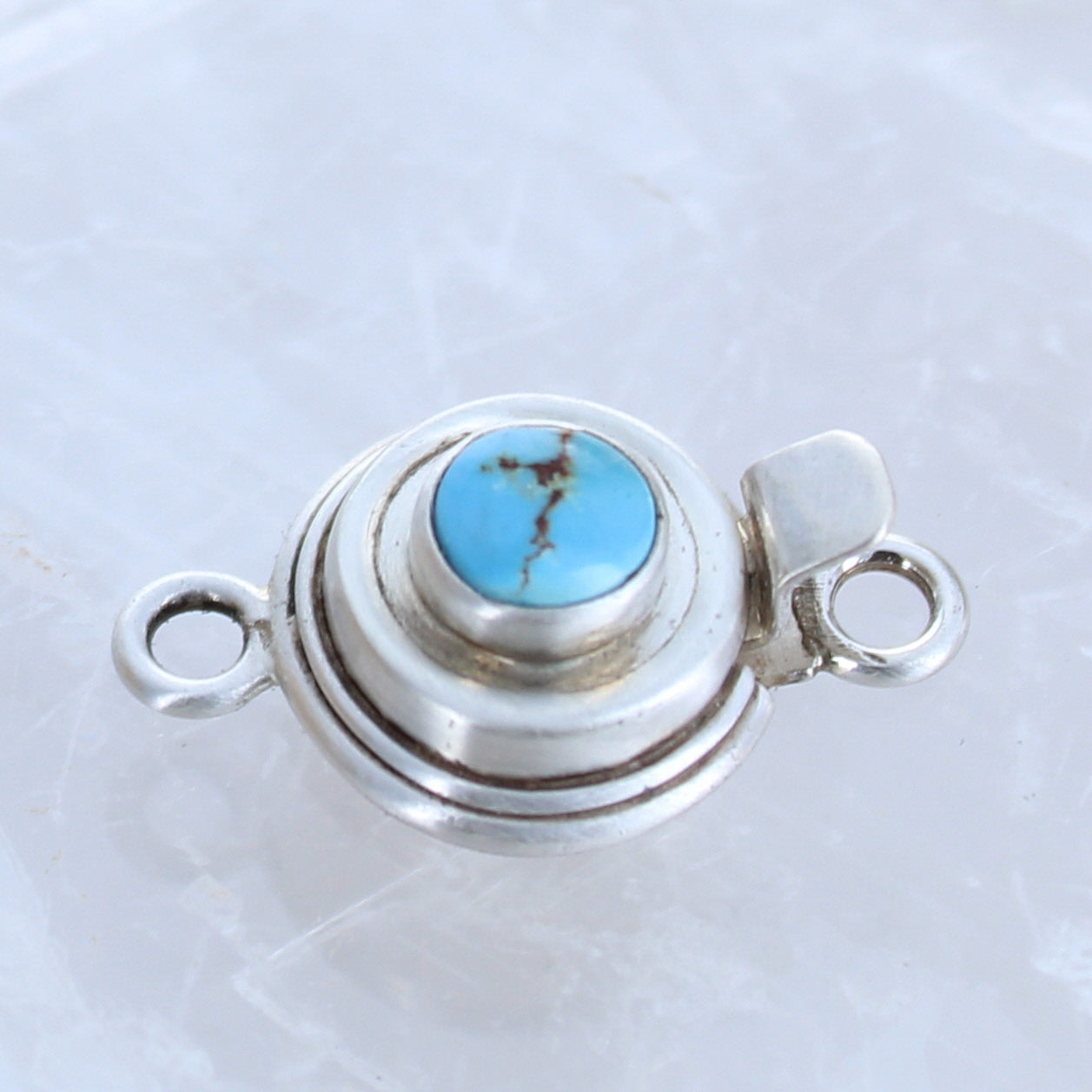 Kazkhastan Turquoise Sterling Clasp 6mm Round Classic Style -NewWorldGems