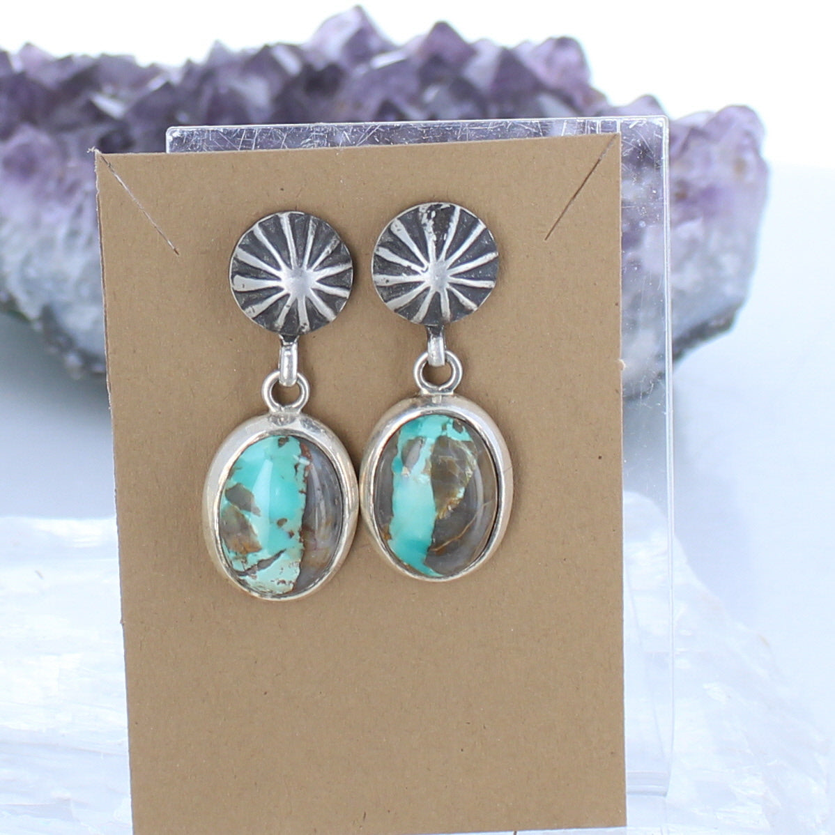 Carico Lake Turquoise Earrings Ribbon Aqua Ovals Sterling -NewWorldGems