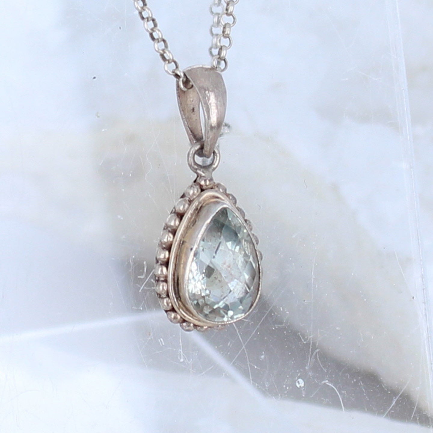 Beautiful GREEN AMETHYST FACETED Pendant Sterling -NewWorldGems