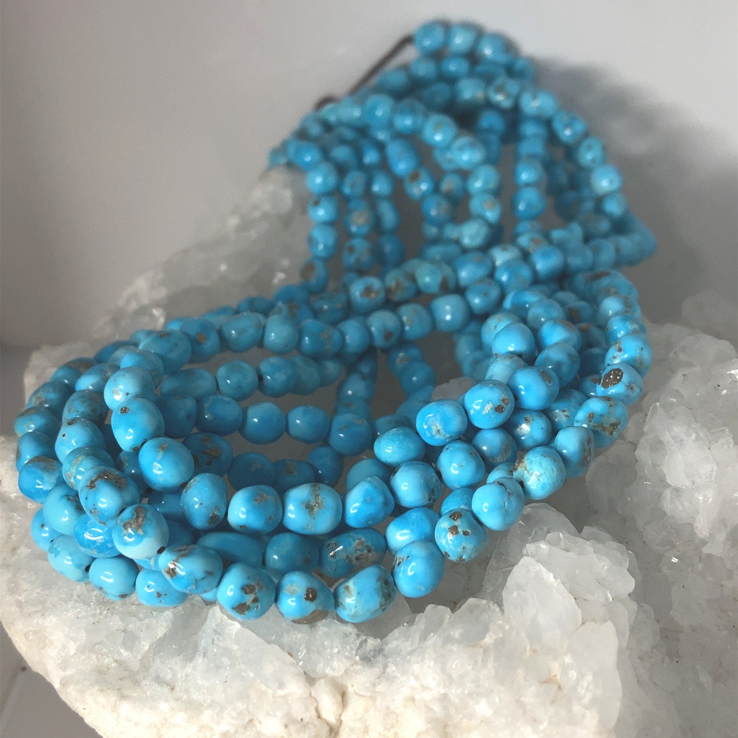 BLUE BIRD TURQUOISE Beads 6-6.5mm Semi Round Blue with Pyrite -NewWorldGems