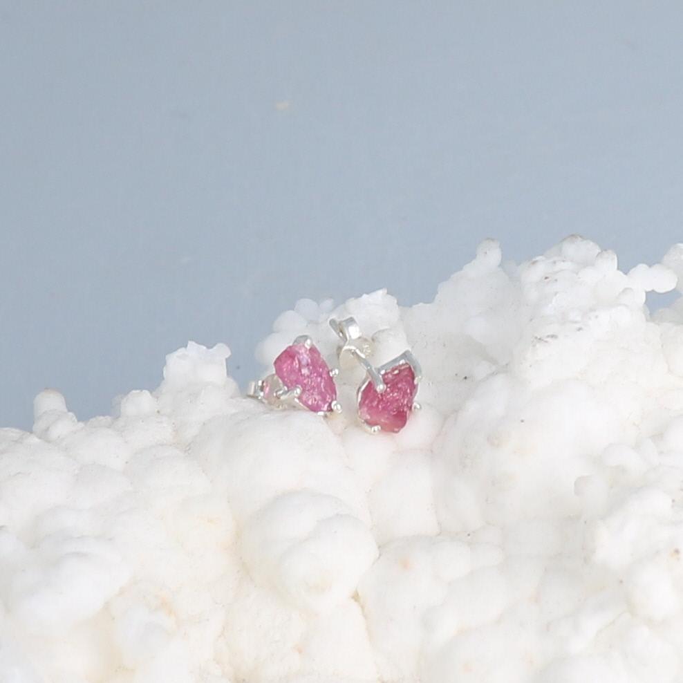 Pink Tourmaline Earrings Sterling Studs Raw Tourmaline -NewWorldGems