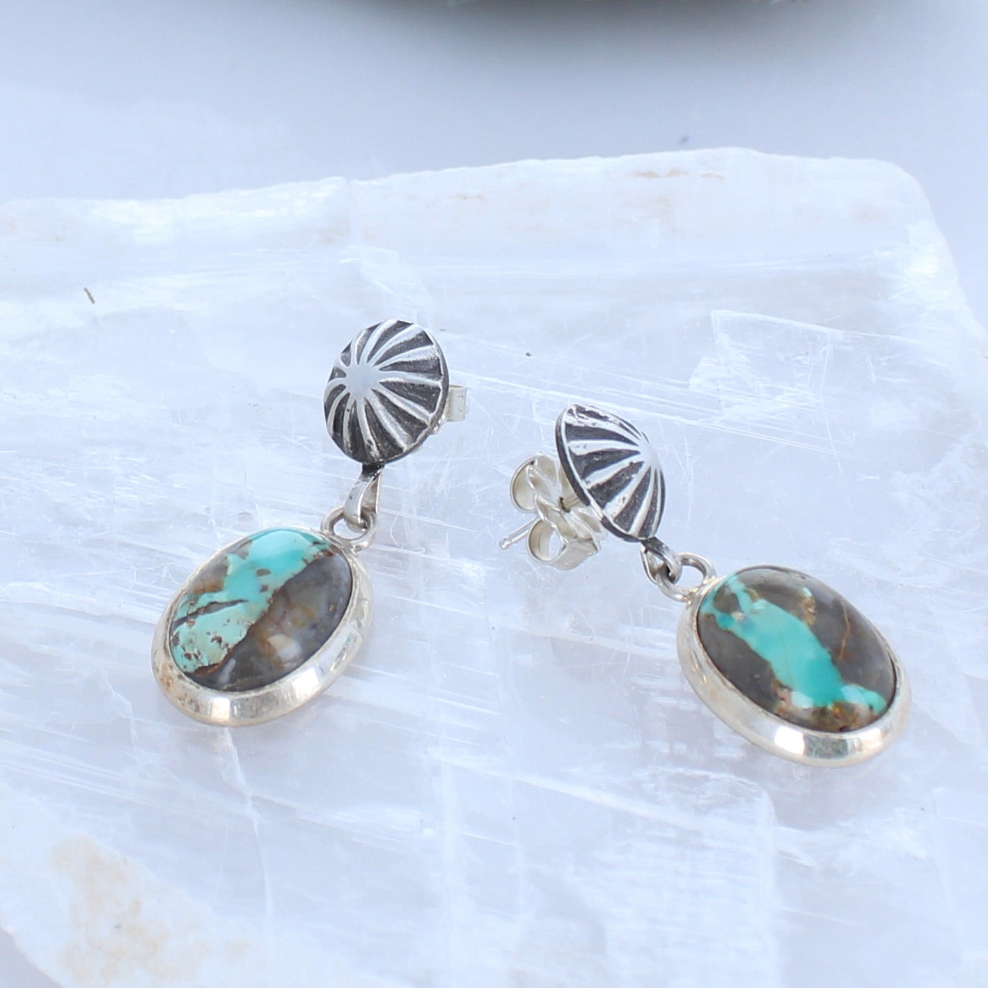 Carico Lake Turquoise Earrings Ribbon Aqua Ovals Sterling -NewWorldGems