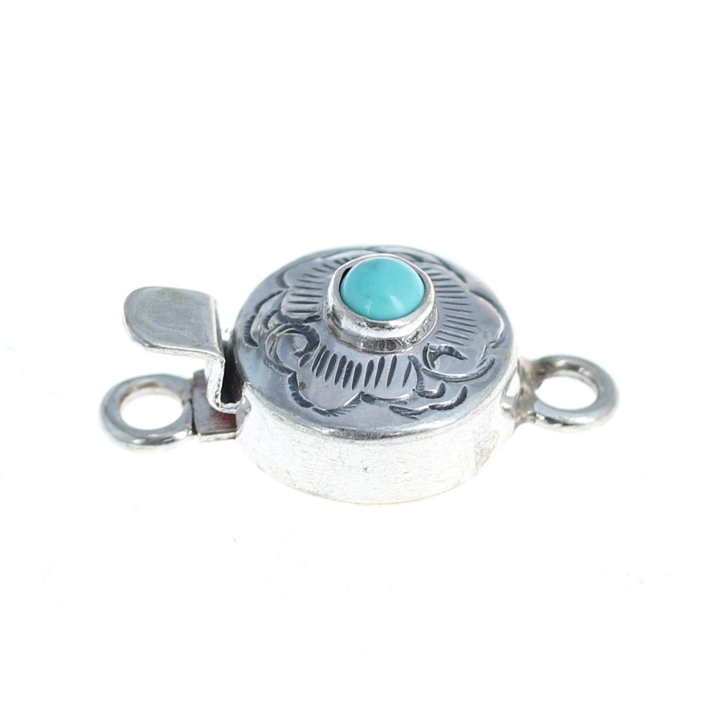 Turquoise Clasp Round Sterling Cloud Design -NewWorldGems
