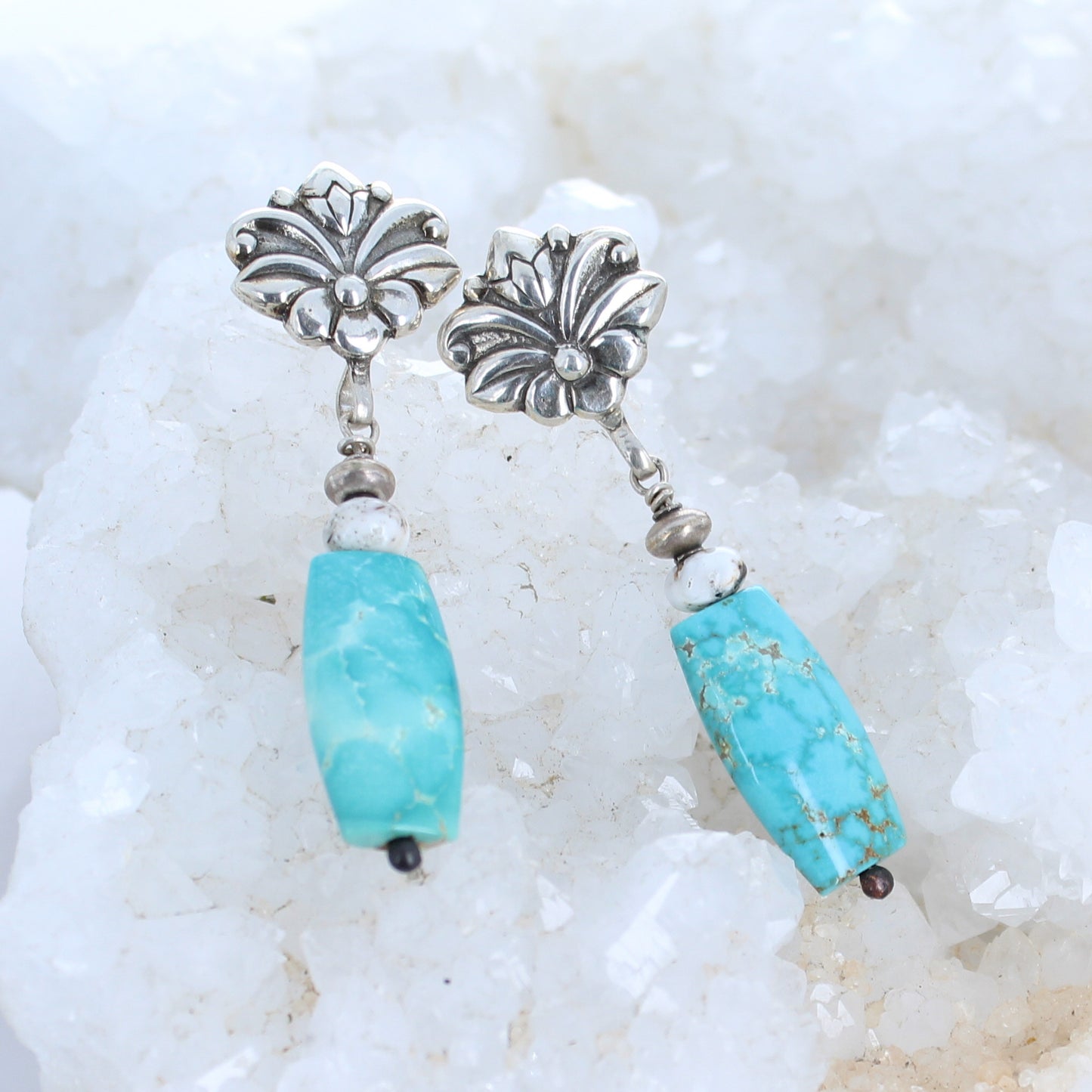 Carico Lake and White Buffalo Turquoise Sterling Earrings -NewWorldGems