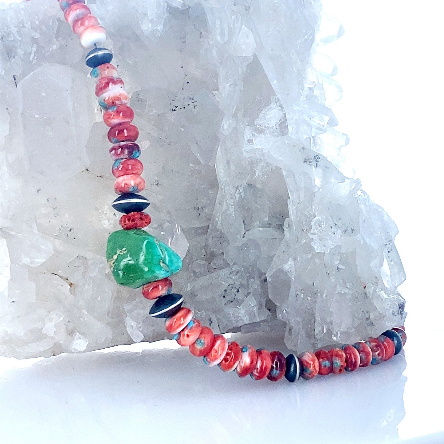 RED SPINY OYSTER Sterling Silver Necklace Southwest Style 18" -NewWorldGems