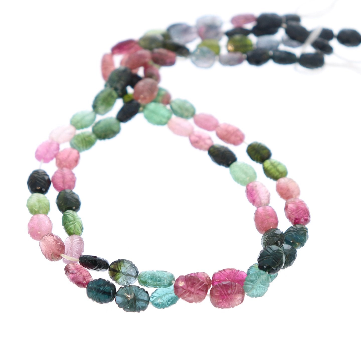 Tourmaline Beads Carved Multi Color 16" -NewWorldGems