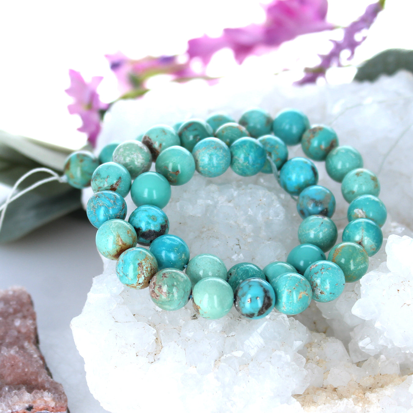 CHINESE TURQUOISE Red Skin Round Beads Aqua Sky 10mm -NewWorldGems