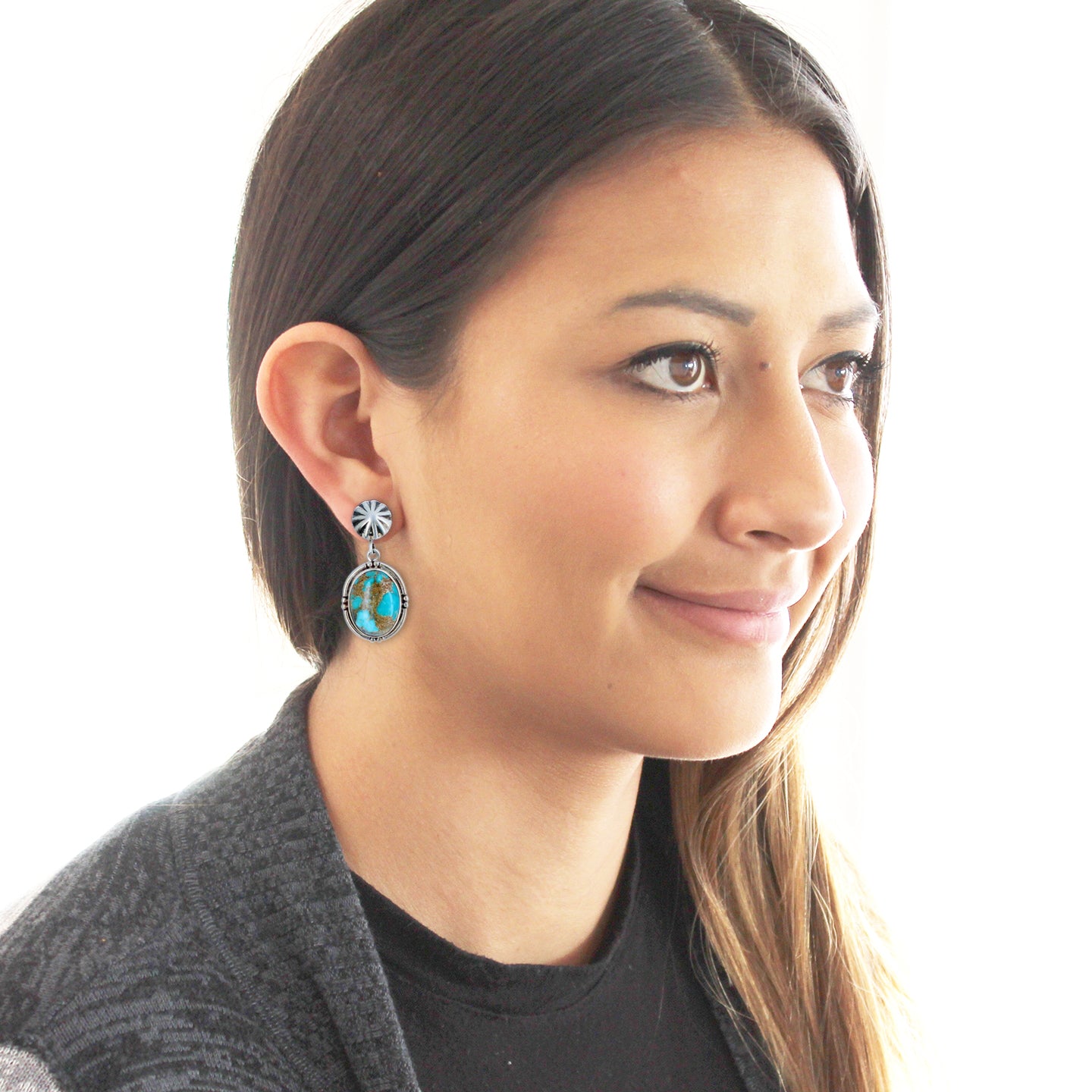 Carico Lake Turquoise Earrings Sterling Silver Blue Red Matrix Ovals -NewWorldGems