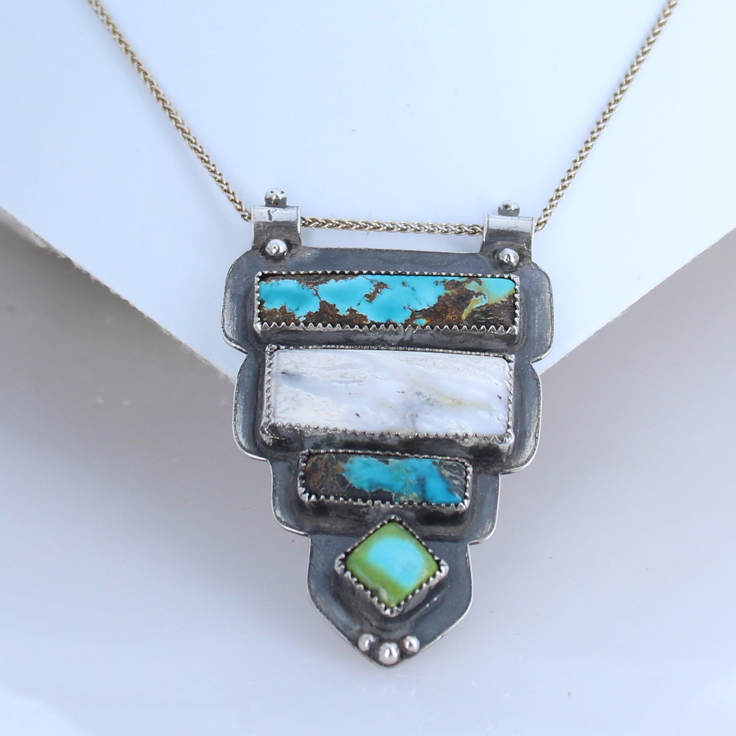 Carico Lake and Sonoran Turquoise Pendant Sterling Silver -NewWorldGems