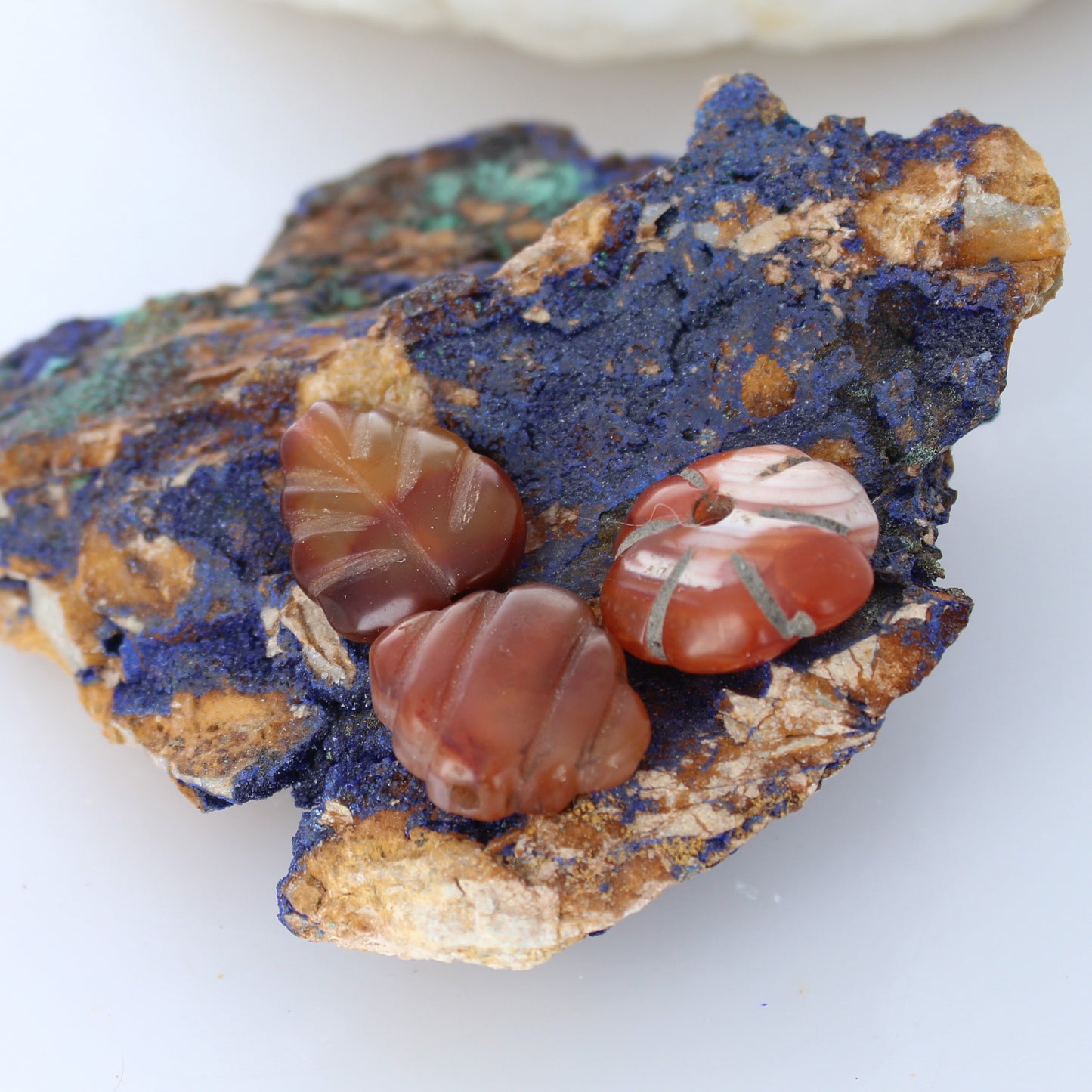 TIBETAN CARNELIAN BEAD Assortment Antique Carnelian Carved 3 Pc -NewWorldGems