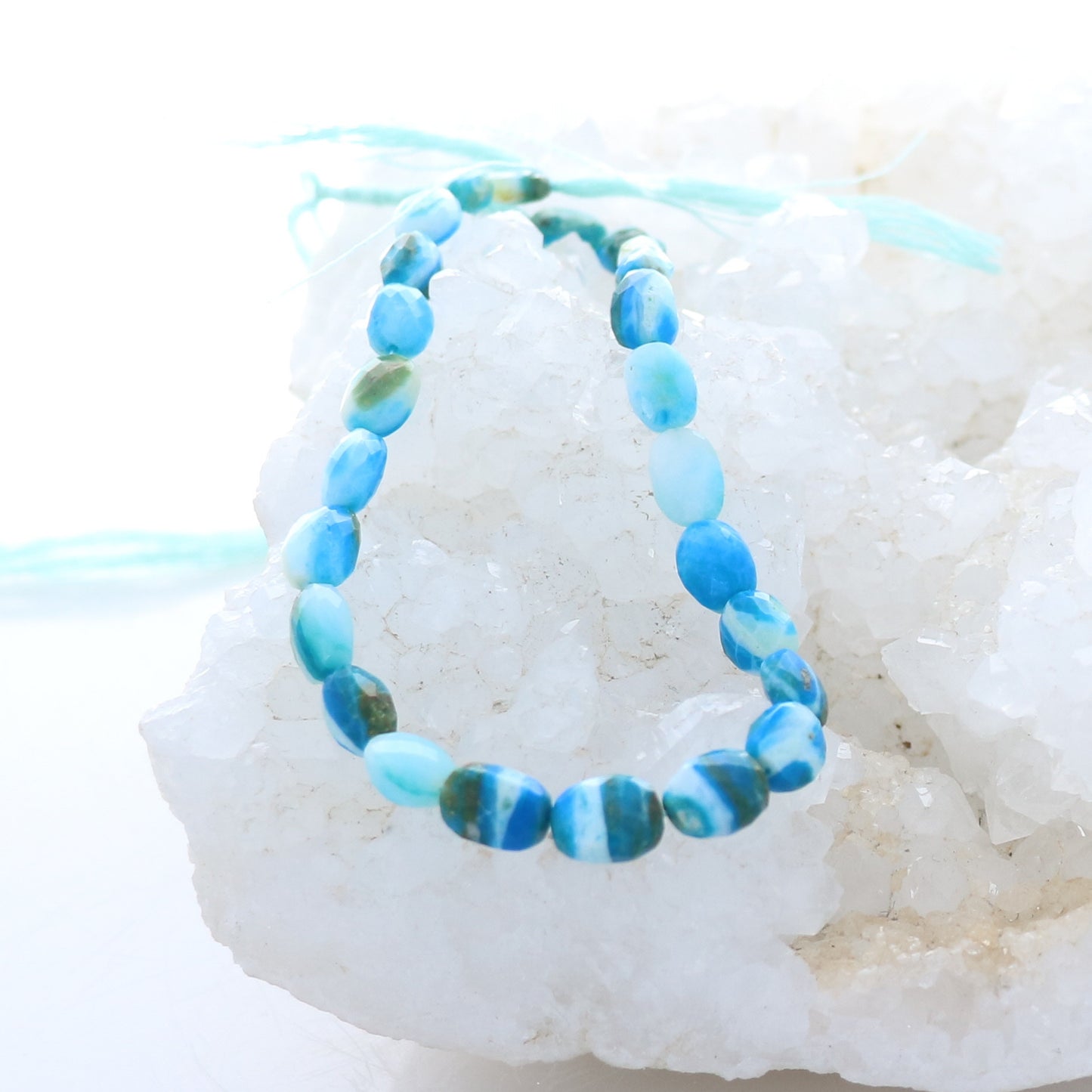 Peruvian Opal Beads Faceted Ovals Bright Blues -NewWorldGems