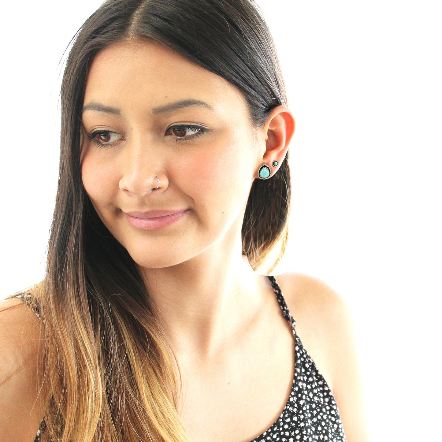 Hachita Turquoise Earrings Sterling New Mexico Turquoise Posts -NewWorldGems