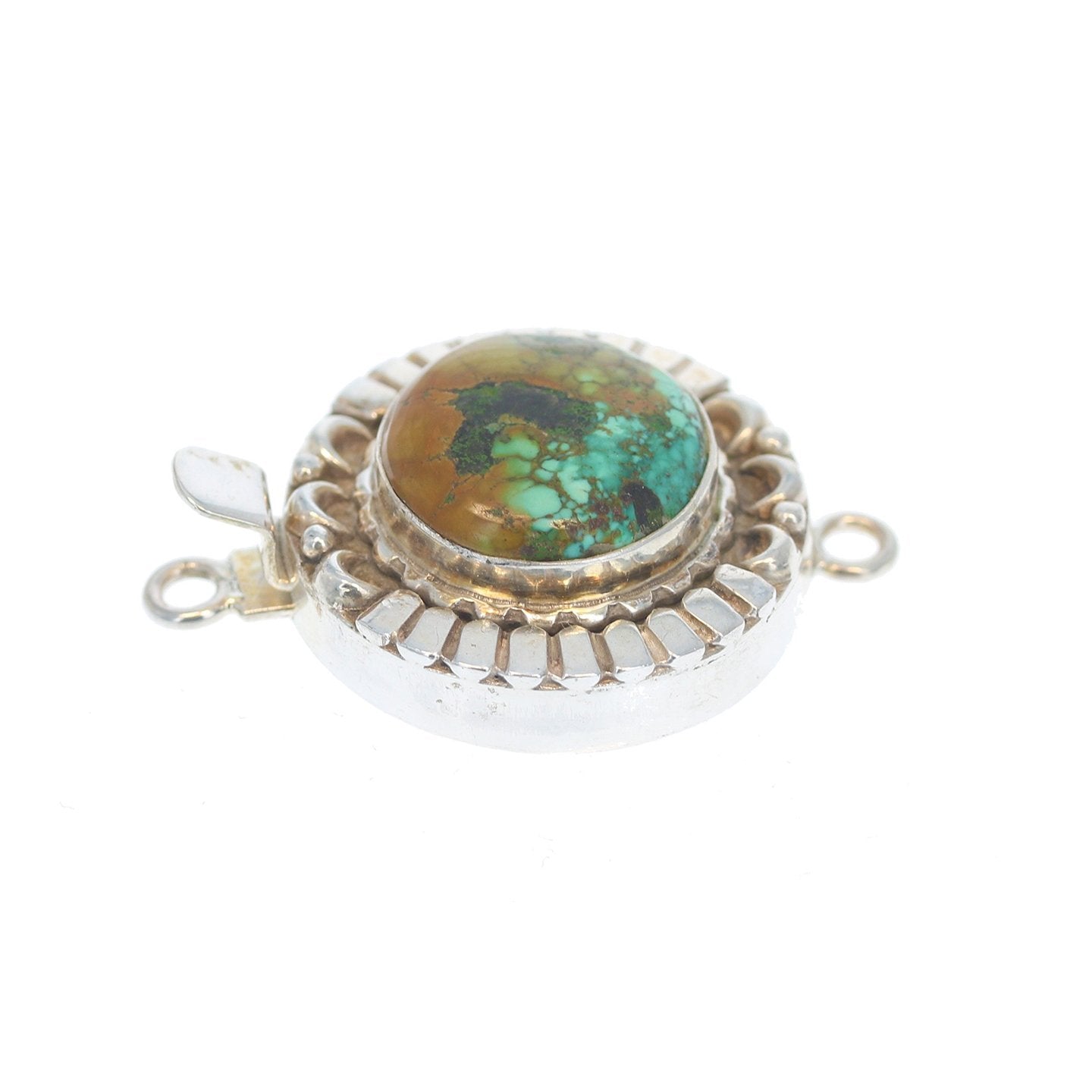 Chinese Turquoise Clasp Round 16.5Mm Sterling Moon Design -NewWorldGems