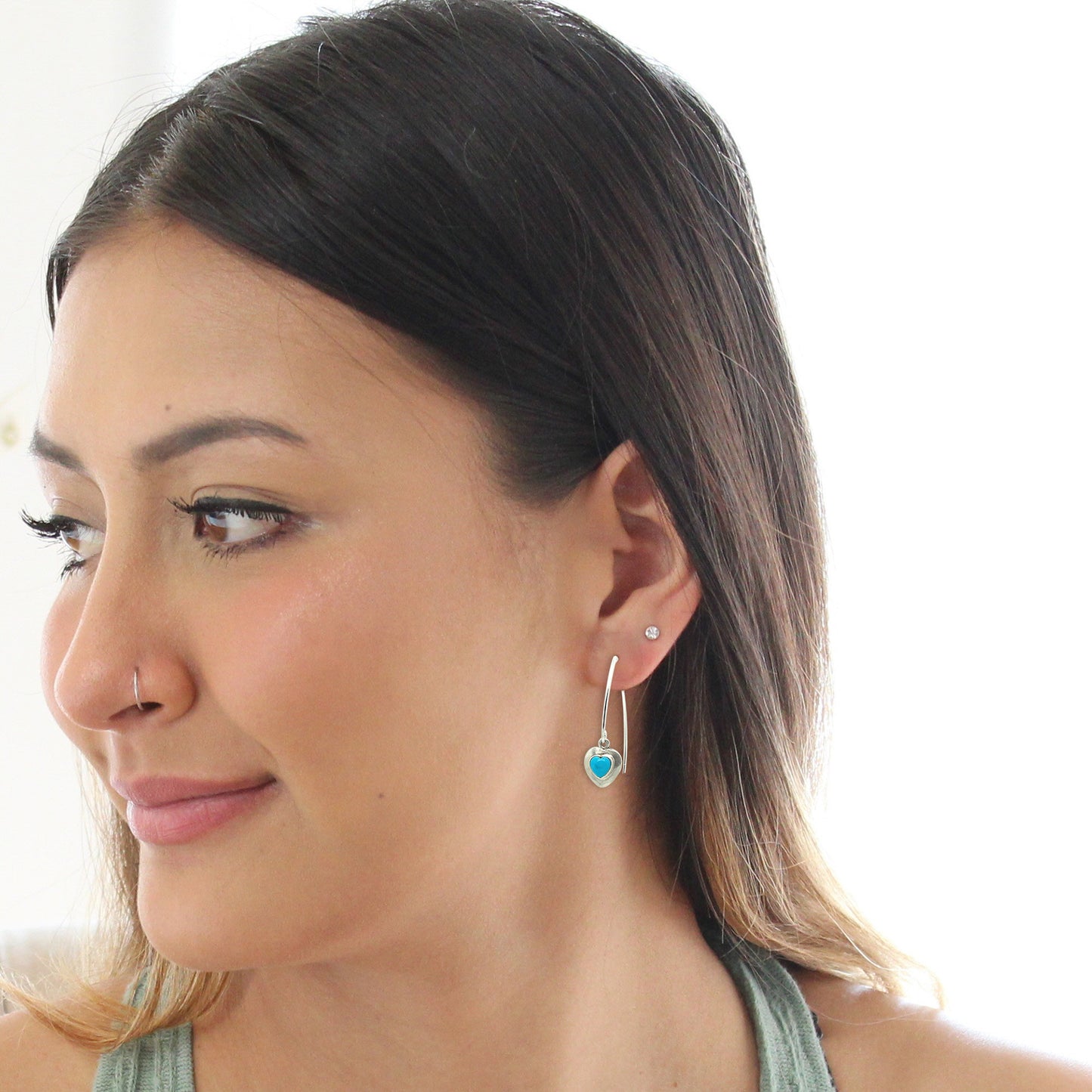 TURQUOISE SLEEPING BEAUTY Hearts Earrings Sky Blue -NewWorldGems