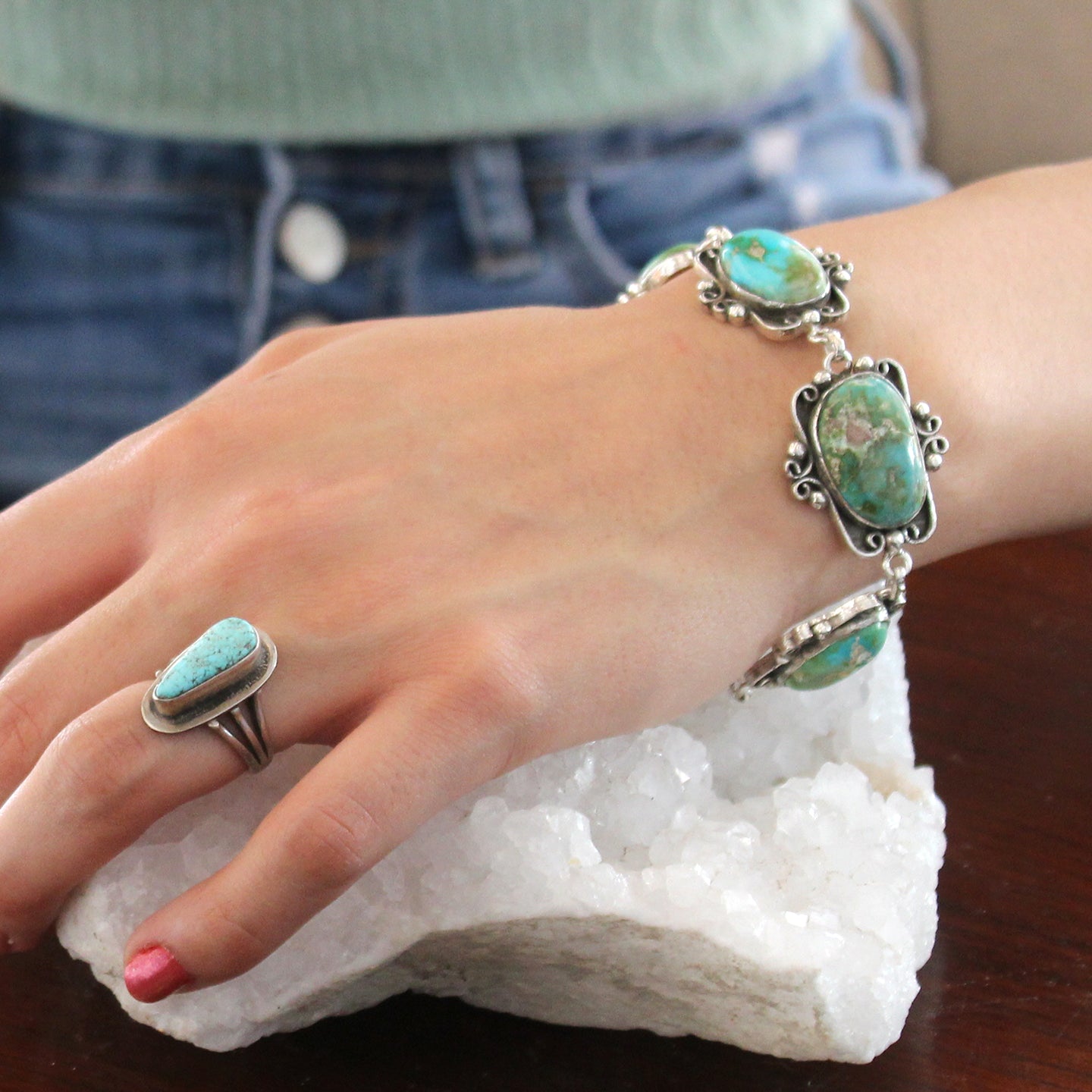 Sonoran MountainTurquoise Bracelet Sterling Scroll Design Multi Stone -NewWorldGems