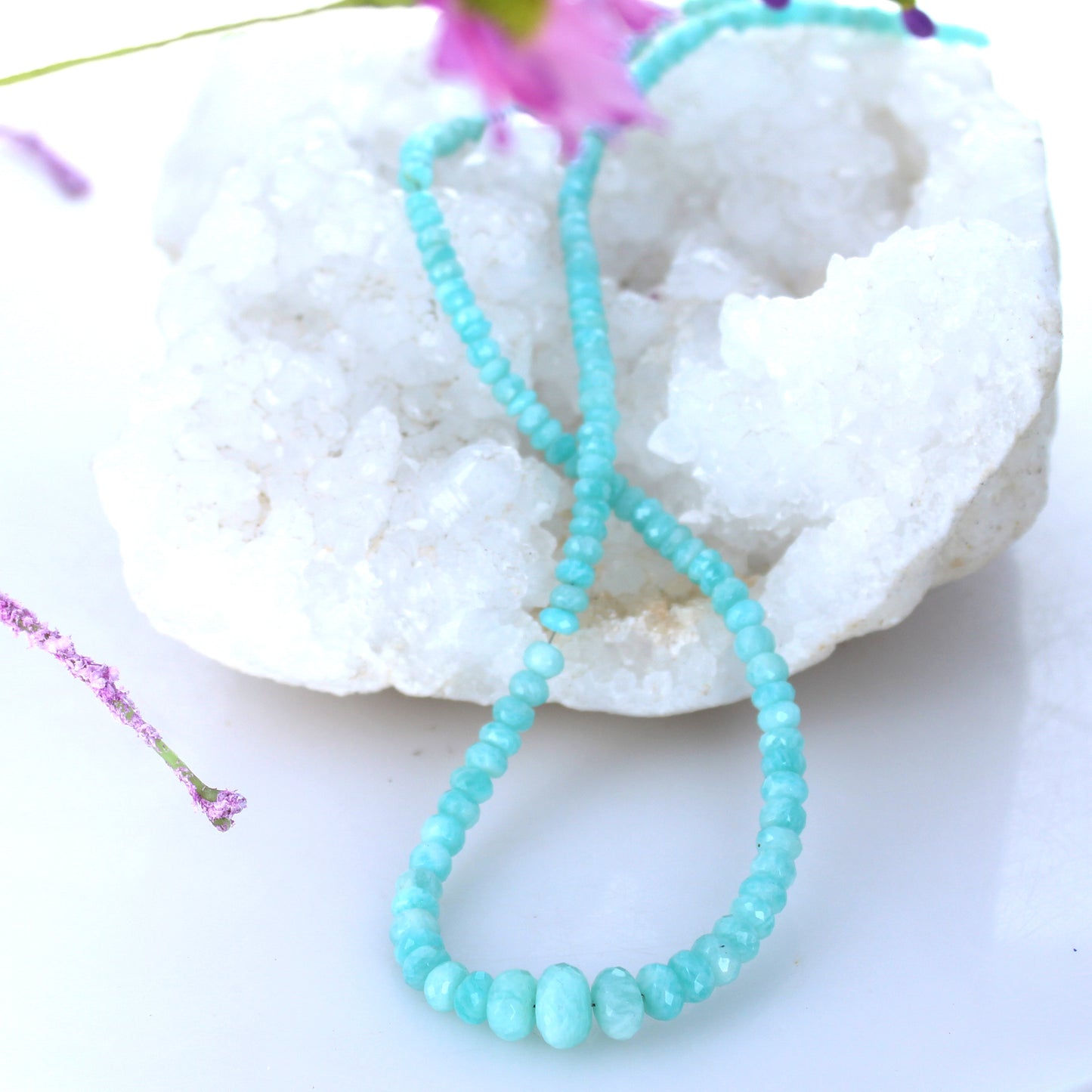 AAA AMAZONITE BEADS Faceted Rondelle 3.8-9mm 18" -NewWorldGems