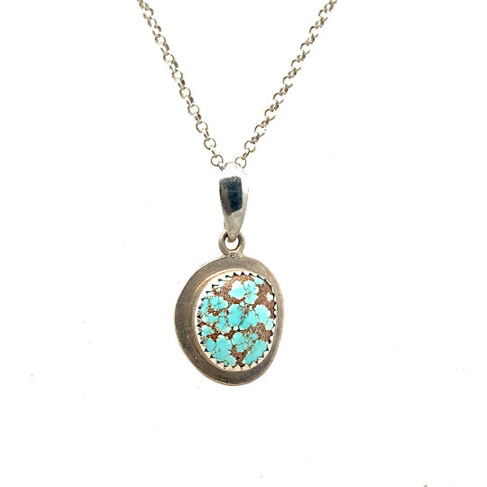 Beautiful Blue Carico Lake Turquoise Pendant Sterling Small -NewWorldGems