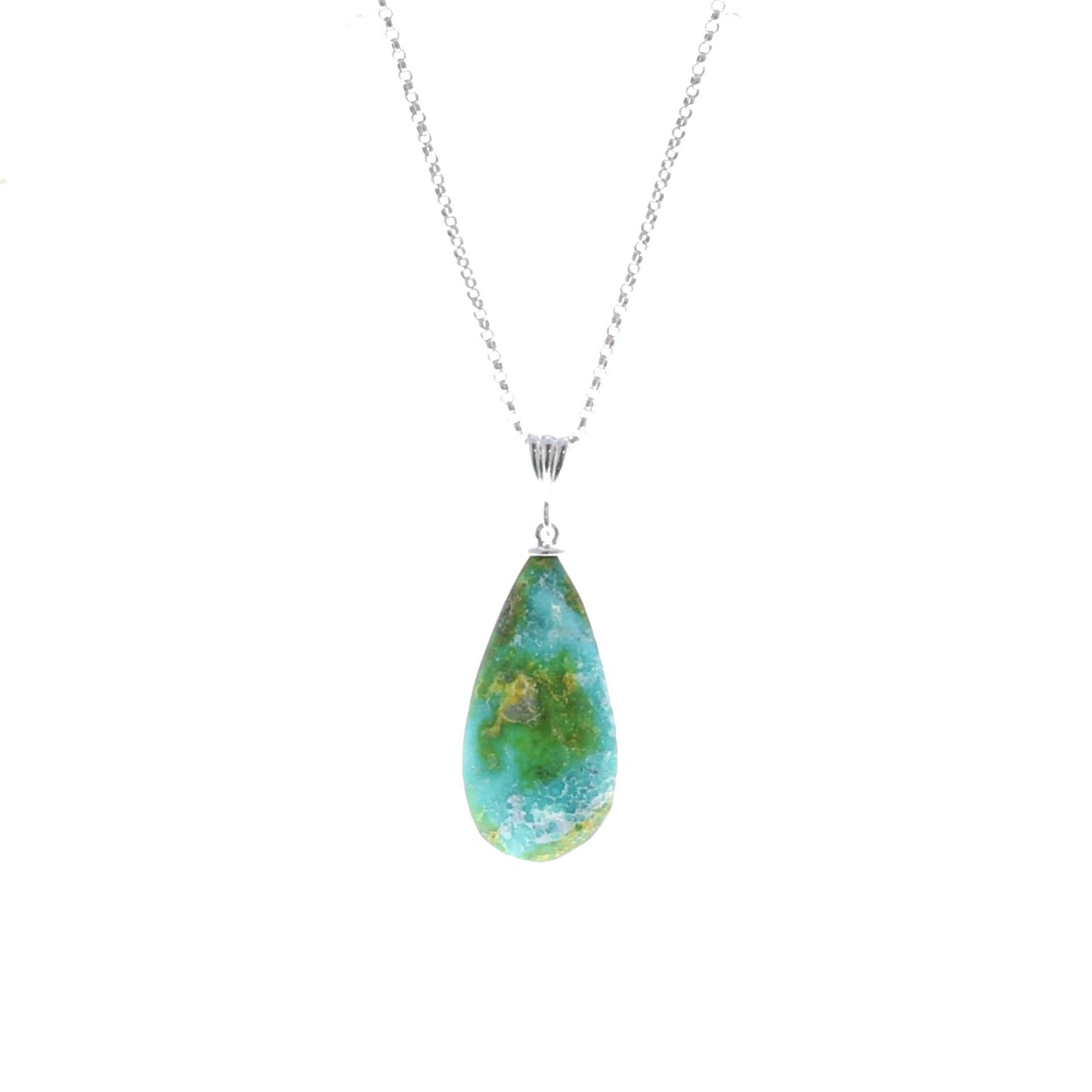 Turquoise Mountain Turquoise Pendant Sterling #2, -NewWorldGems