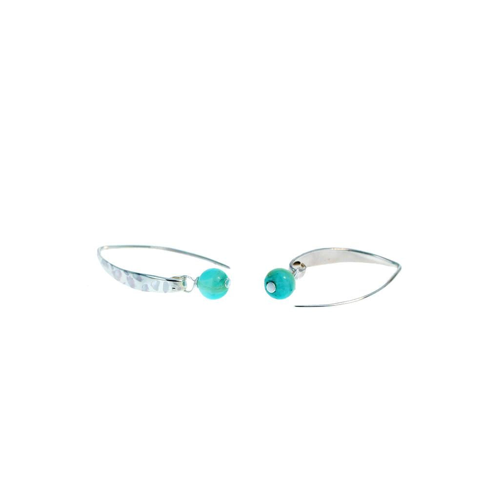 Peruvian Opal Earrings Hammered Sterling 6.5Mm Round Drops -NewWorldGems