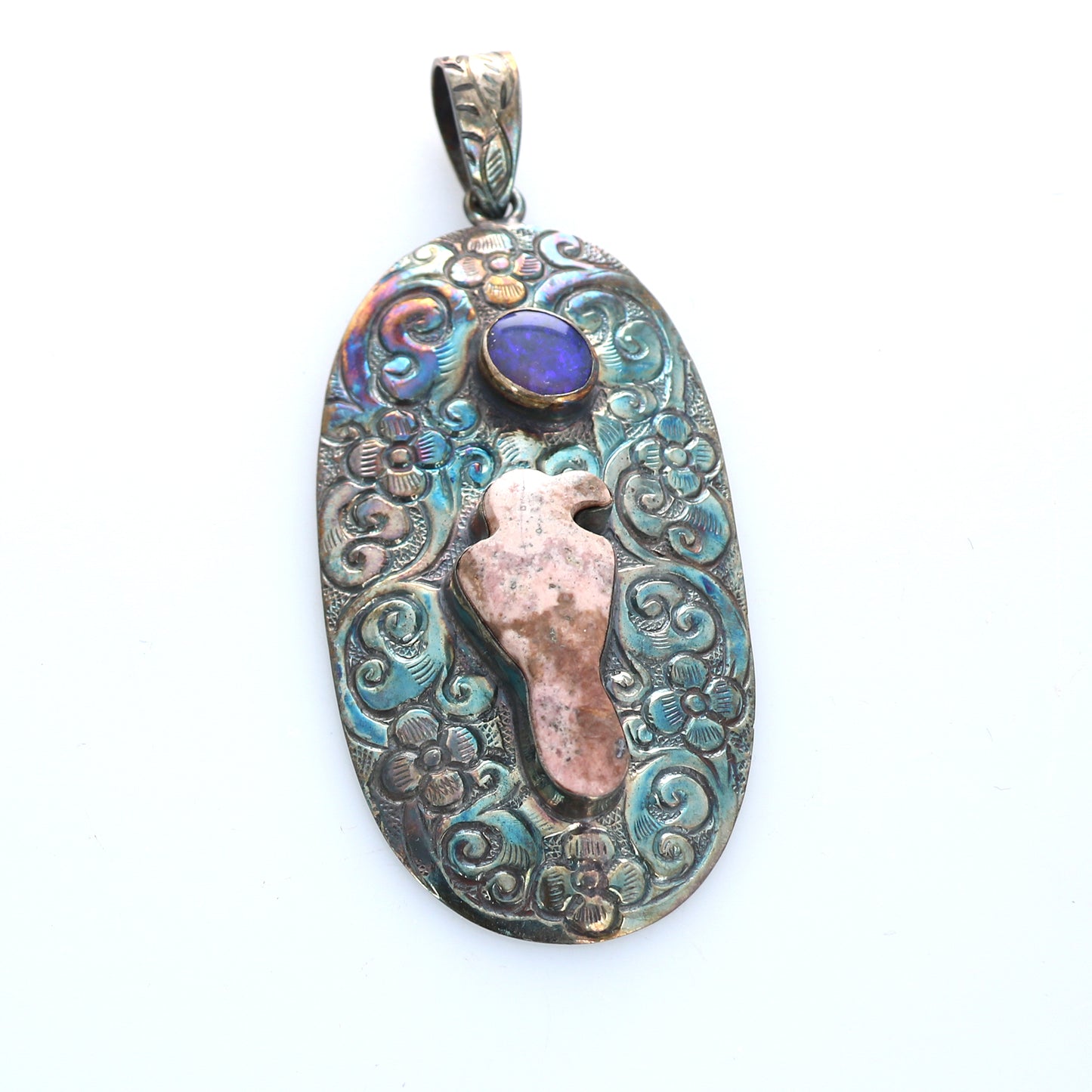 Lightning Ridge Midnight Blue Opal and Raven Pendant Sterling -NewWorldGems