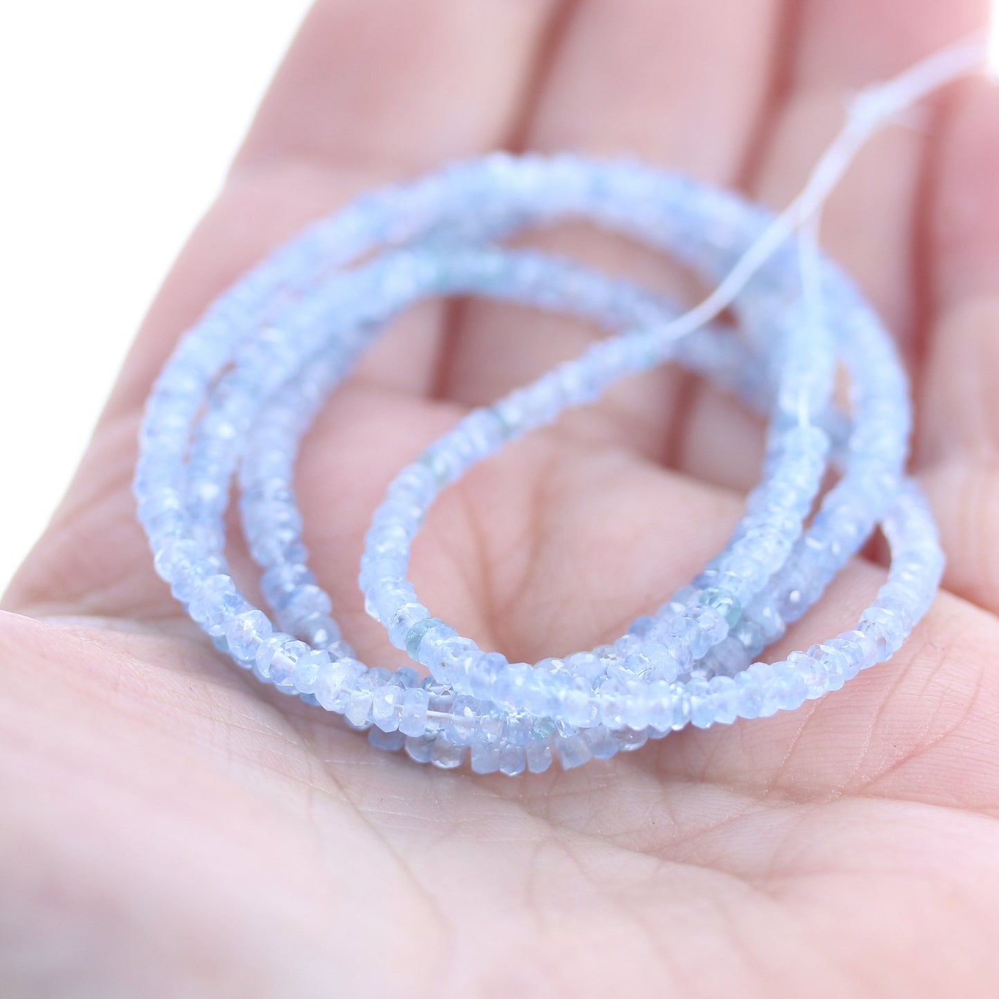 Sapphire Faceted Disc Rondelle Beads Ice Blue 3-5Mm 18", -NewWorldGems