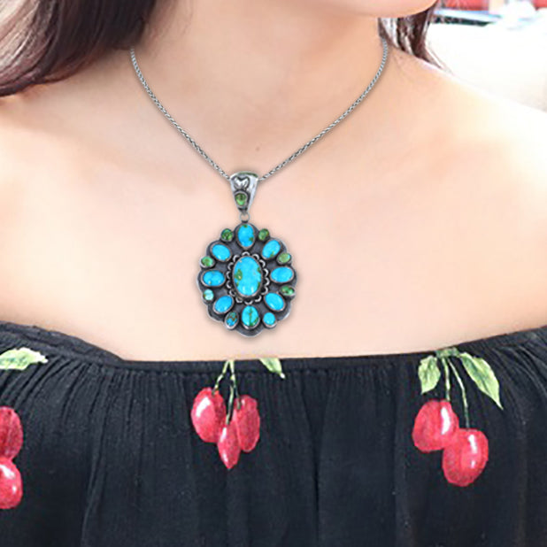 Gorgeous Sonoran Gold Turquoise Many Moons Pendant Sterling #2 -NewWorldGems