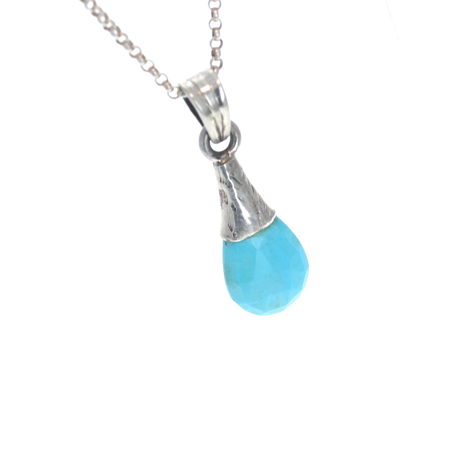 SLEEPING BEAUTY Turquoise Sterling Silver Faceted Pendant 18" -NewWorldGems