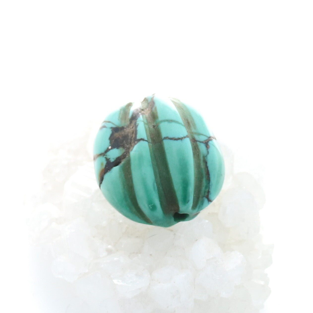Antique Tibetan Carved Turquoise Melon Bead -NewWorldGems
