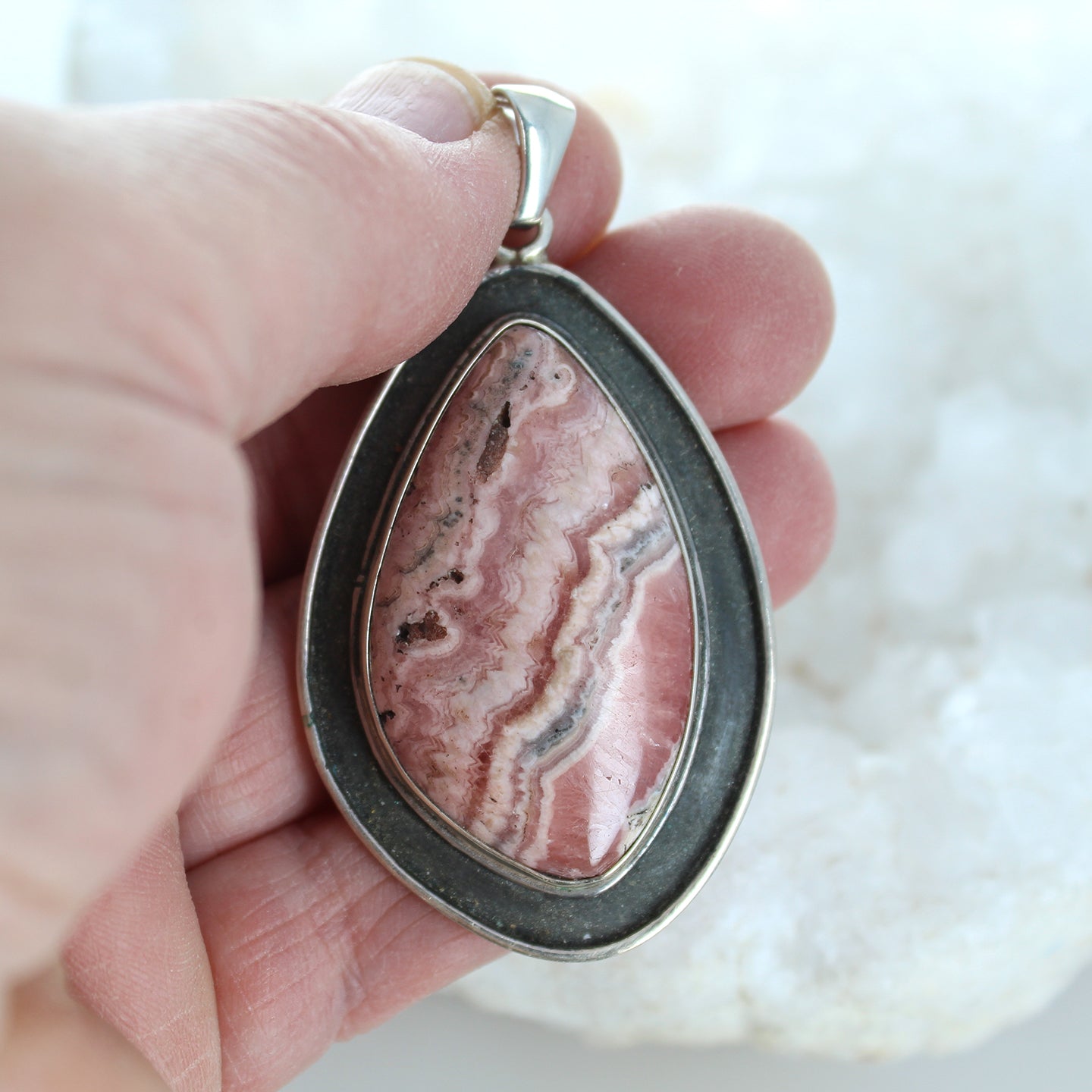 Sterling Rhodochrosite Pendant Free Form Shape -NewWorldGems
