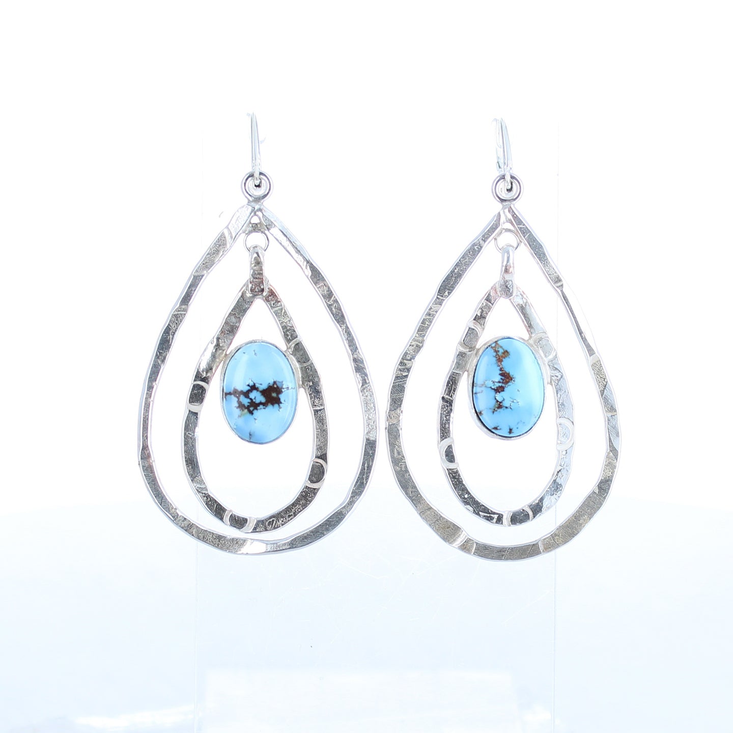 KAZAKHSTAN TURQUOISE Earrings Sterling Silver Double Teardrop Hoops -NewWorldGems