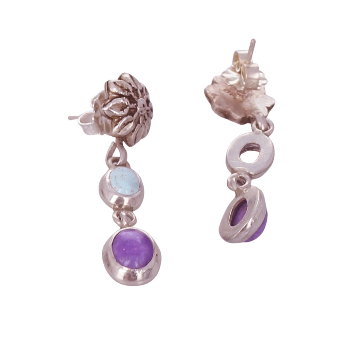 SUGILITE White Creek Turquoise Earrings Sterling Floral -NewWorldGems