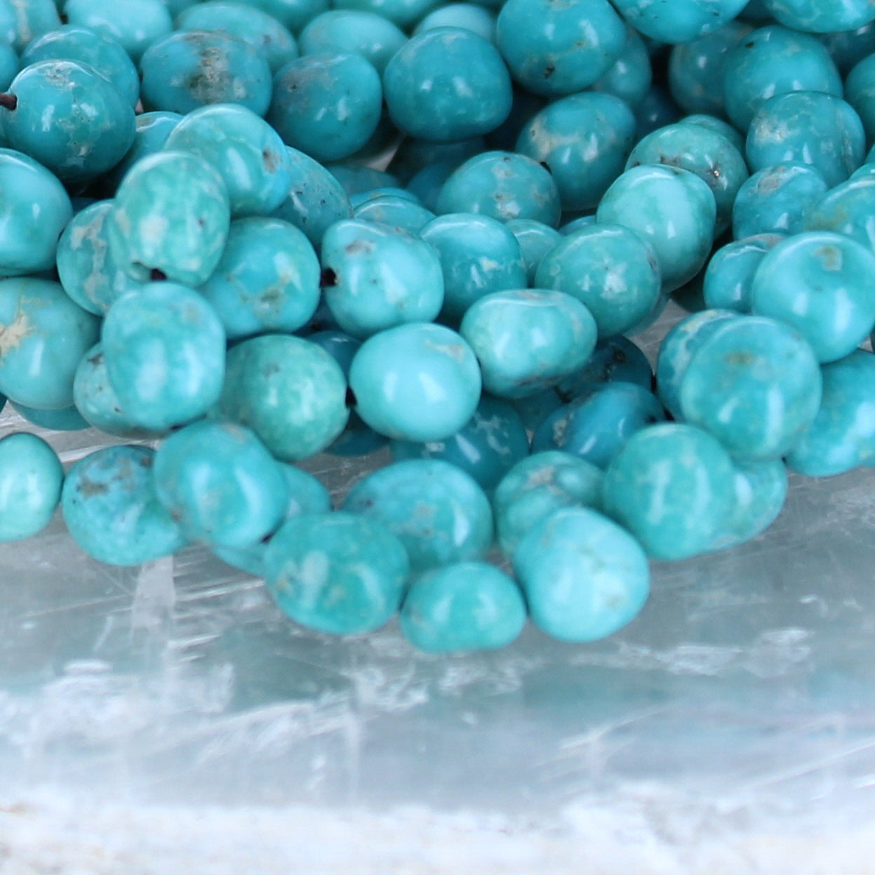 White Water Turquoise Beads 7-7.8mm Teal Semi Round Blue 16" -NewWorldGems