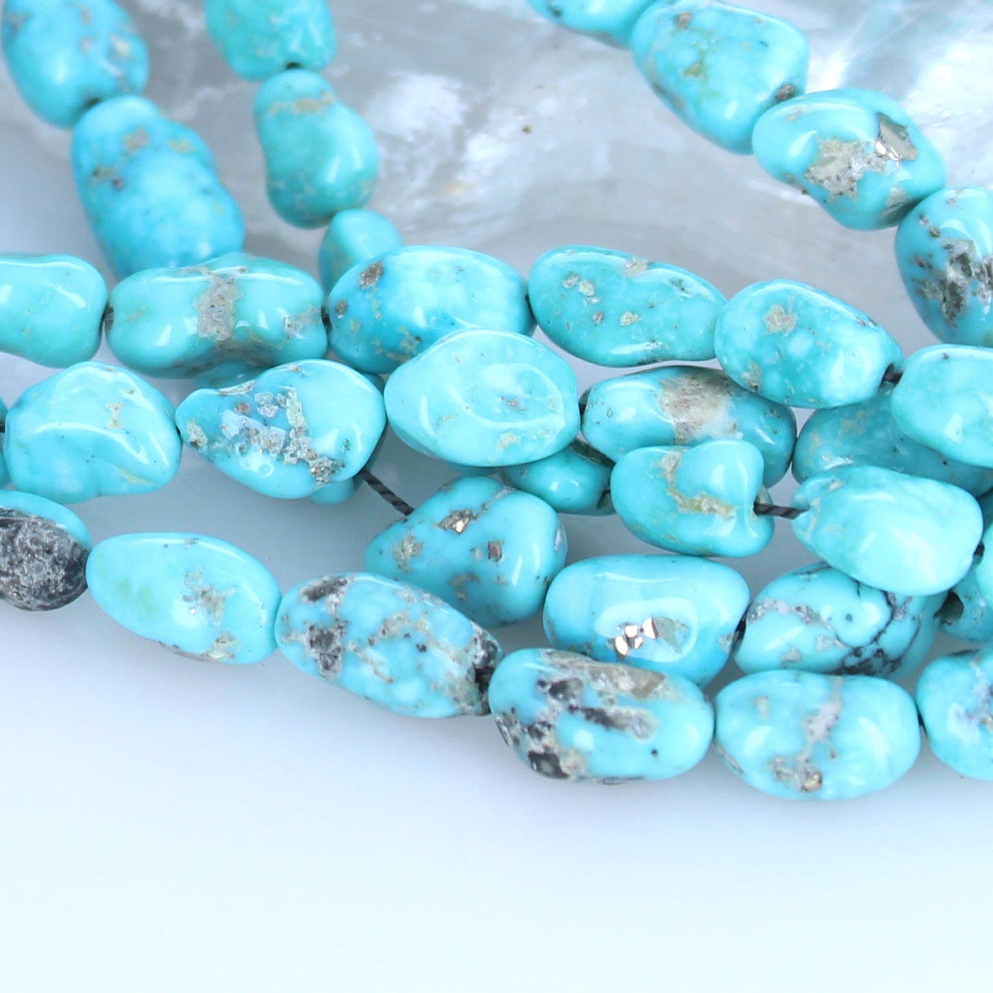White Water {Mexican} Turquoise Beads 7x9.5mm Potato Shape 16" -NewWorldGems