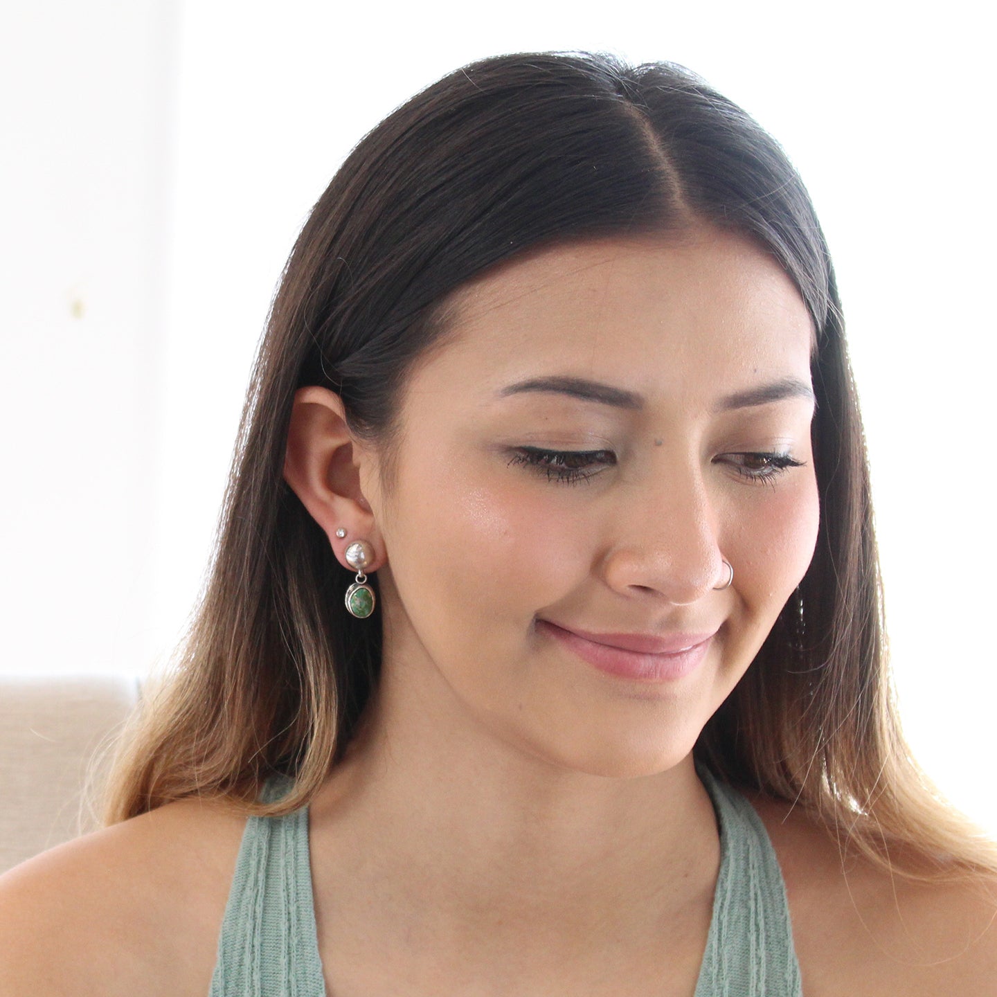 Sonoran Gold Turquoise Earrings Sterling Posts 1" -NewWorldGems