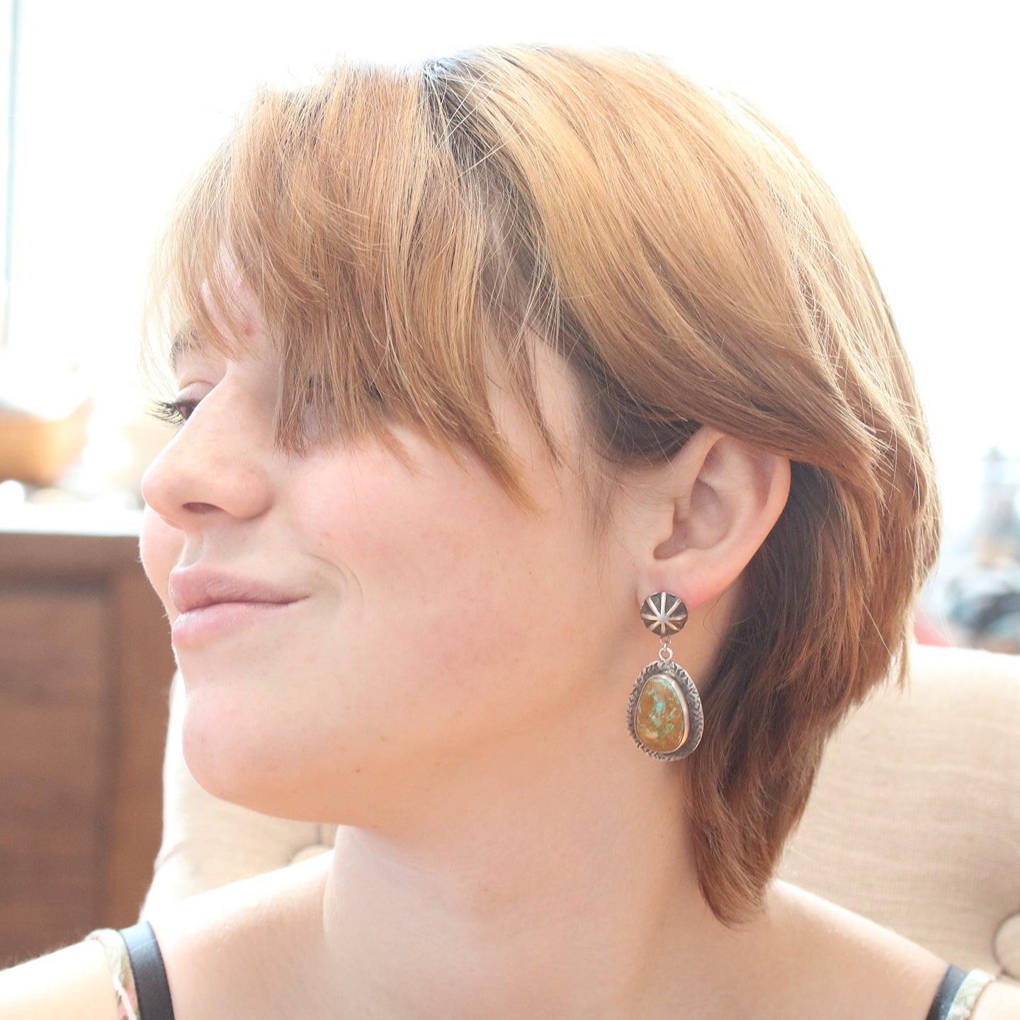 TURQUOISE EARRINGS Turquoise Mountain Mine Large Teardrops -NewWorldGems