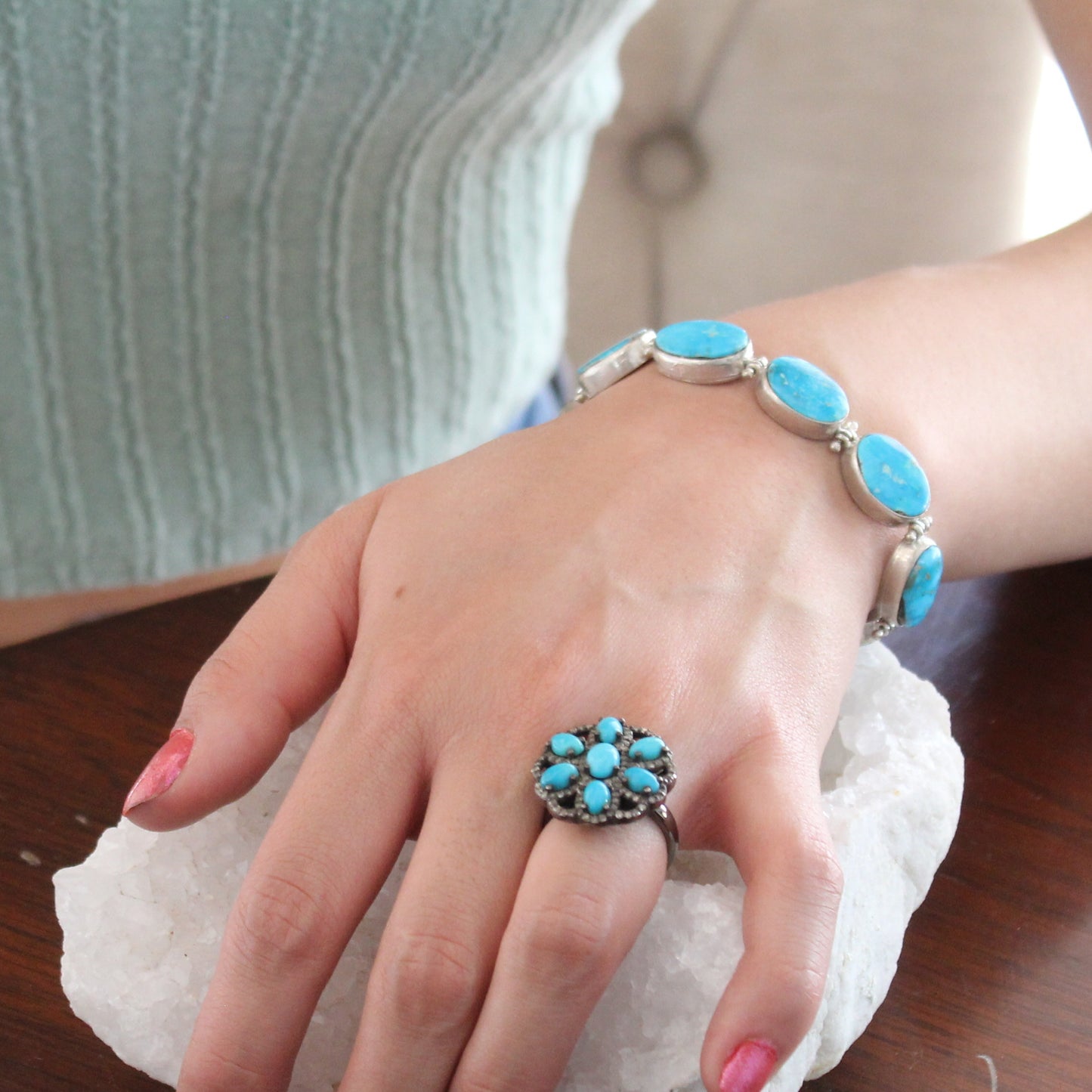 Blue Bird Nevada Turquoise Bracelet Sterling Silver Multi Stone -NewWorldGems