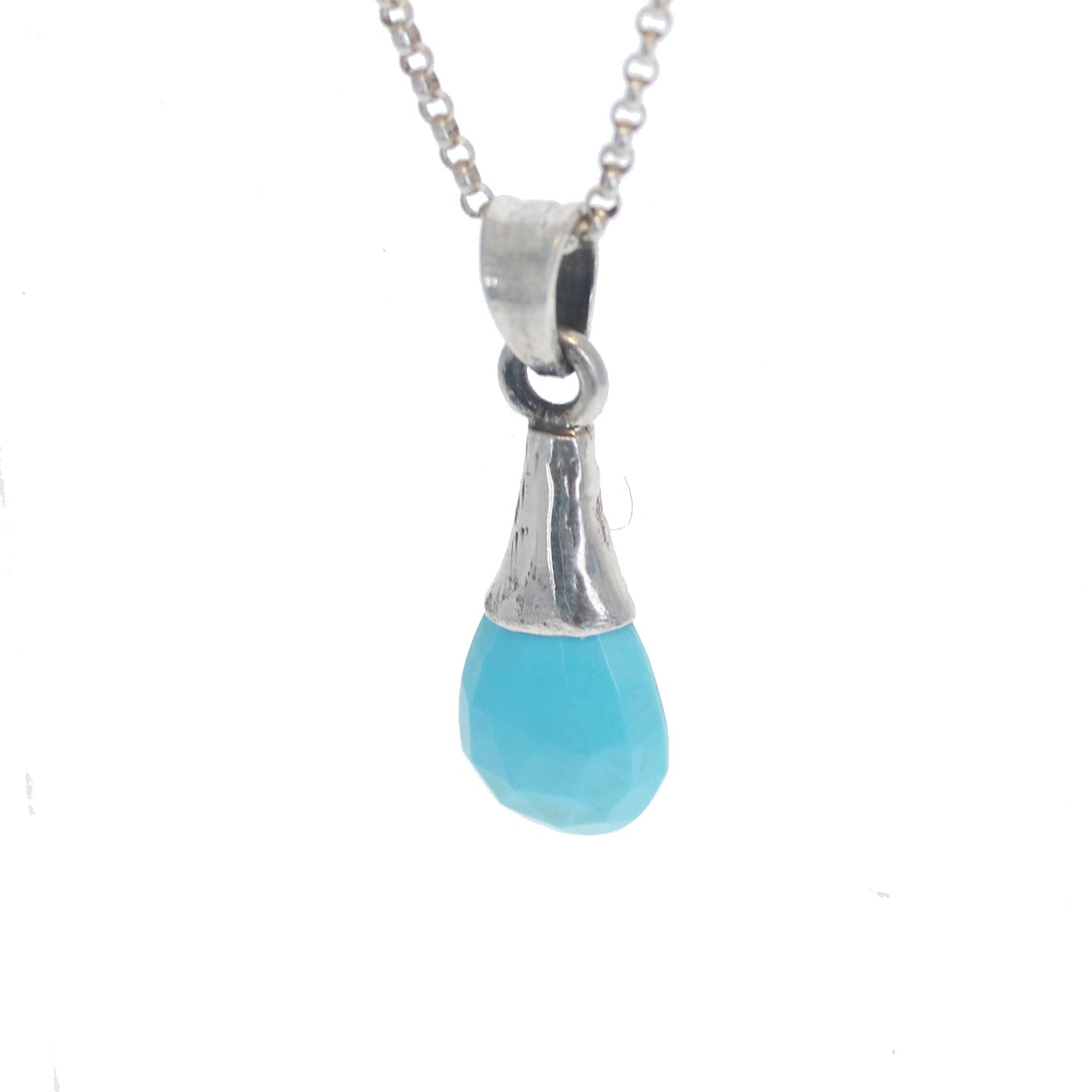 SLEEPING BEAUTY Turquoise Sterling Silver Faceted Pendant 18" -NewWorldGems