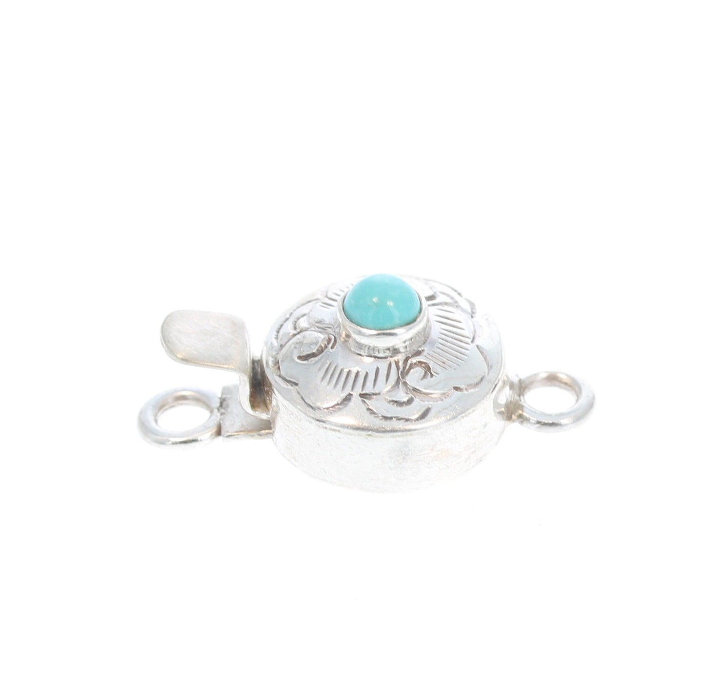 Turquoise Clasp Round Sterling Cloud Design -NewWorldGems