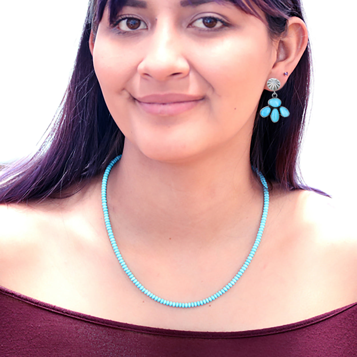 Blue Ridge Orvil Jack Turquoise Petal Earrings Sterling Silver 4 Stone -NewWorldGems