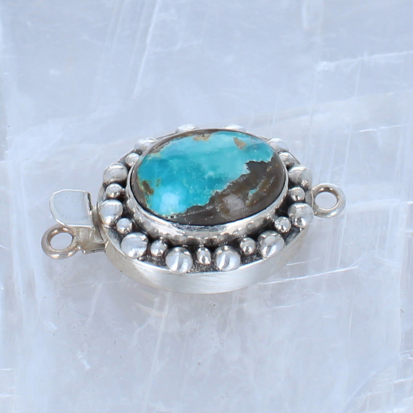 AAA Blue Carico Lake Turquoise Sterling Clasp Granulated 18x13mm -NewWorldGems