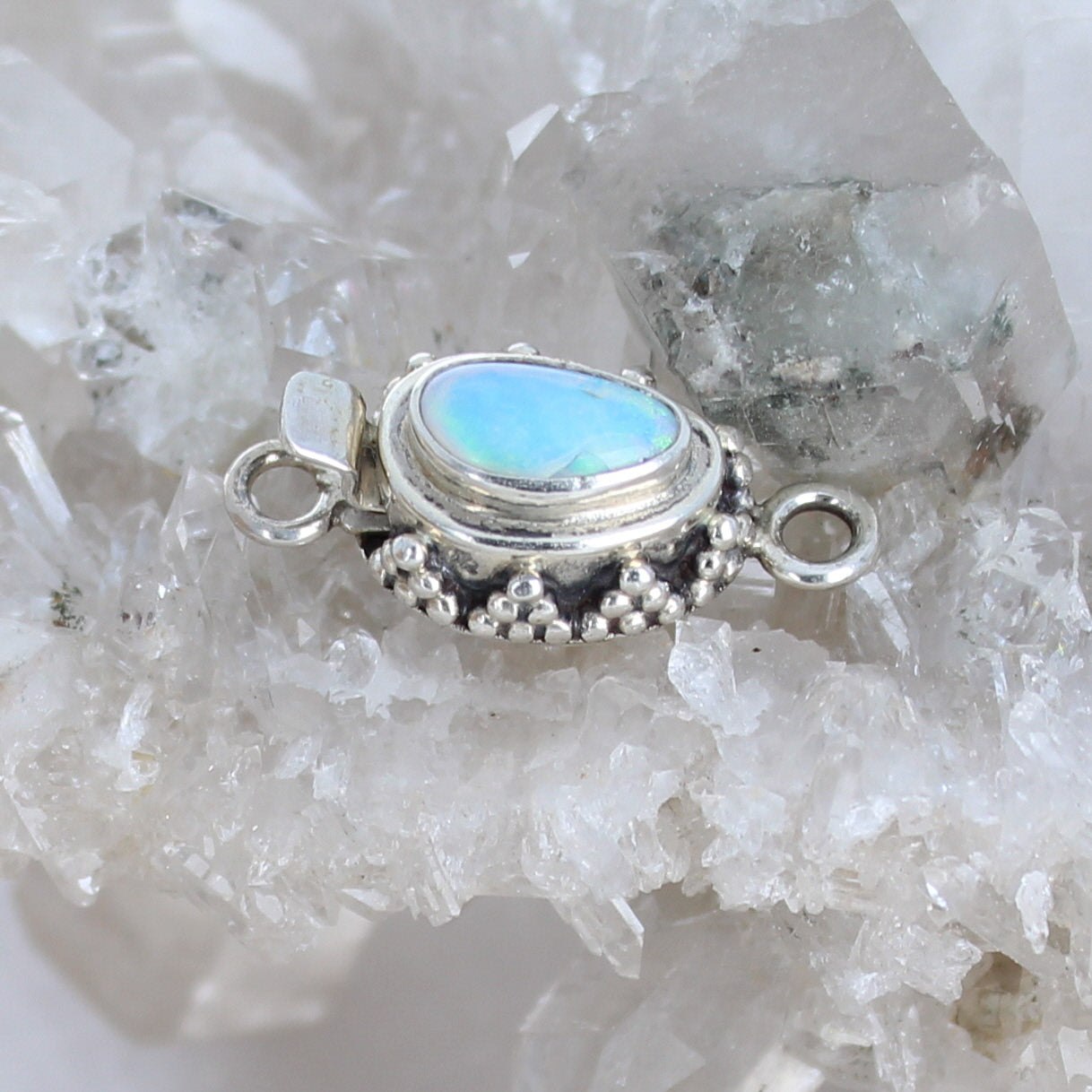 Blue Lavender Australian Lightning Ridge Opal Clasp Sterling 7x11mm -NewWorldGems