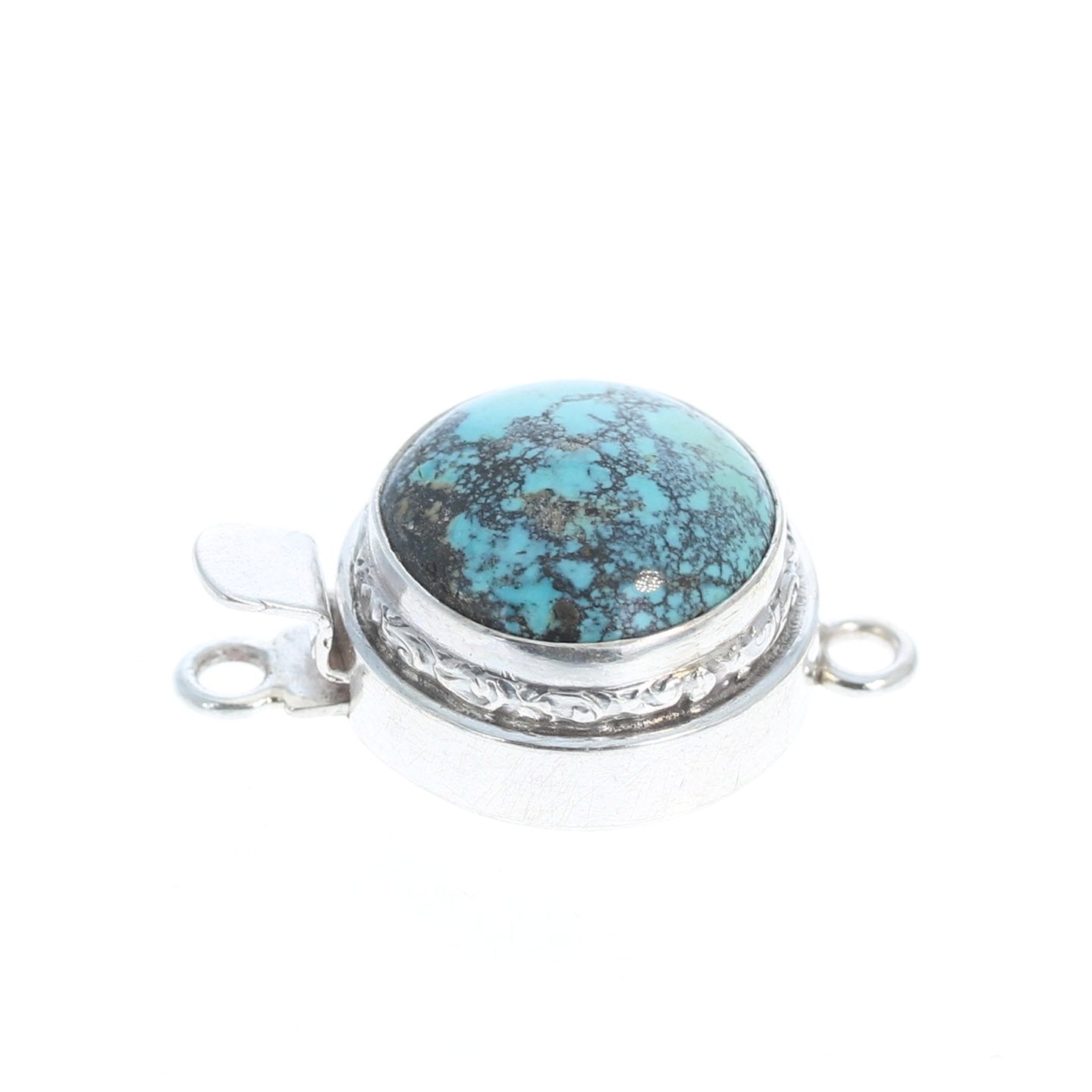 Hubei Turquoise Clasp Sterling Sky Blue Matrix Round -NewWorldGems