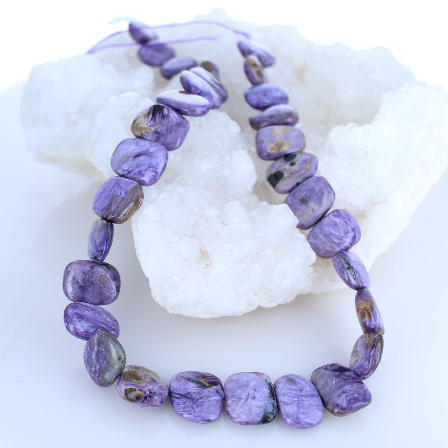 AAA Charoite Beads Side Drilled Large Cushions 16" -NewWorldGems