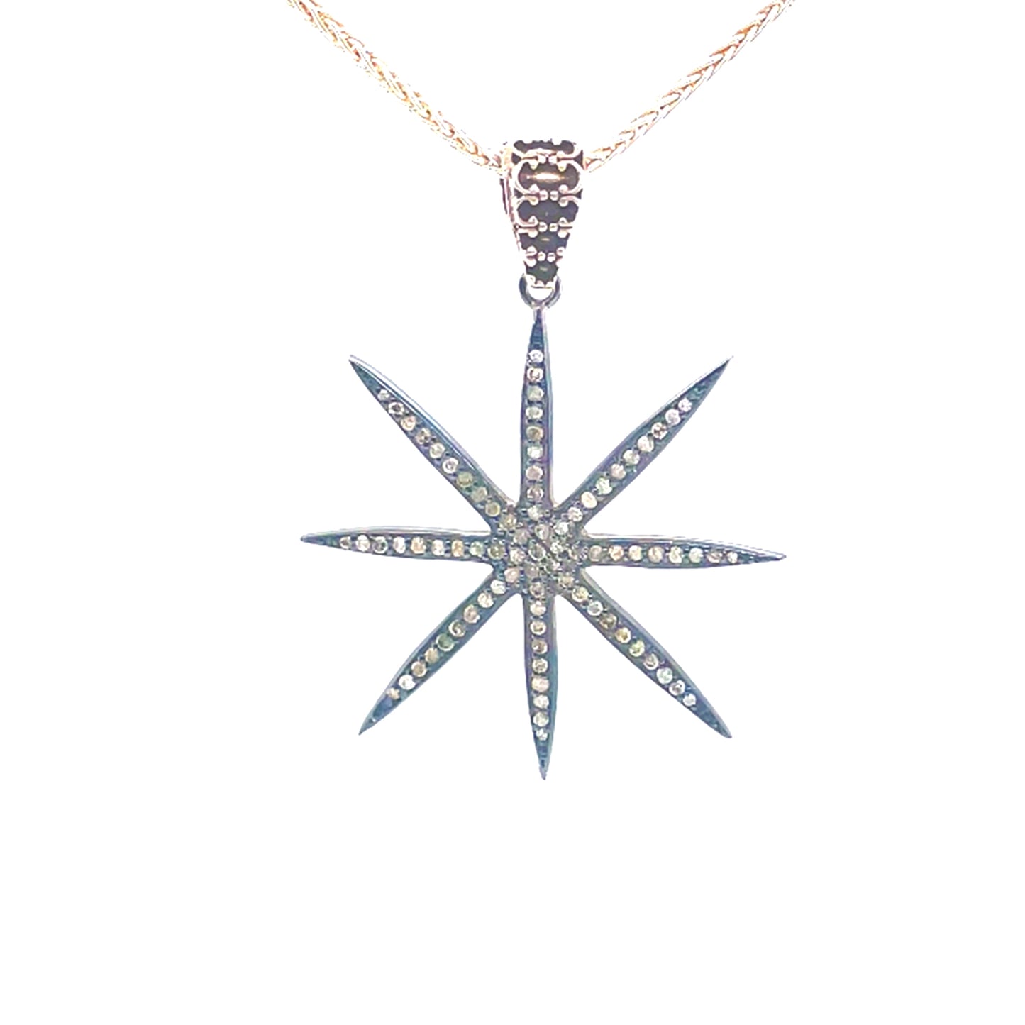 Pave Diamond Pendant Sterling Silver Celestial Star 1.75" -NewWorldGems