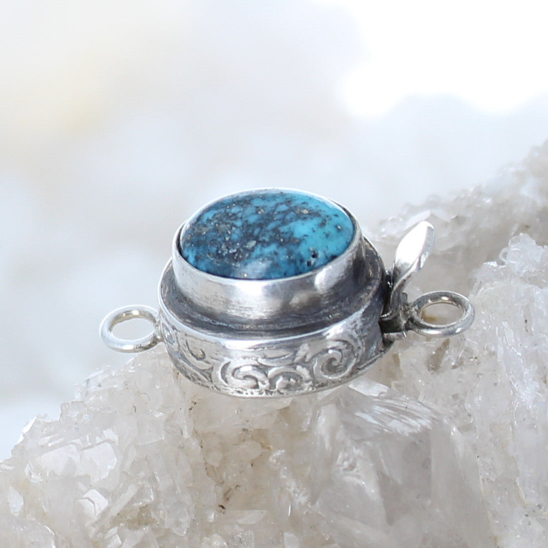 Sonoran Blue Jay Turquoise Clasp Patterned Sterling 12.6x11mm -NewWorldGems