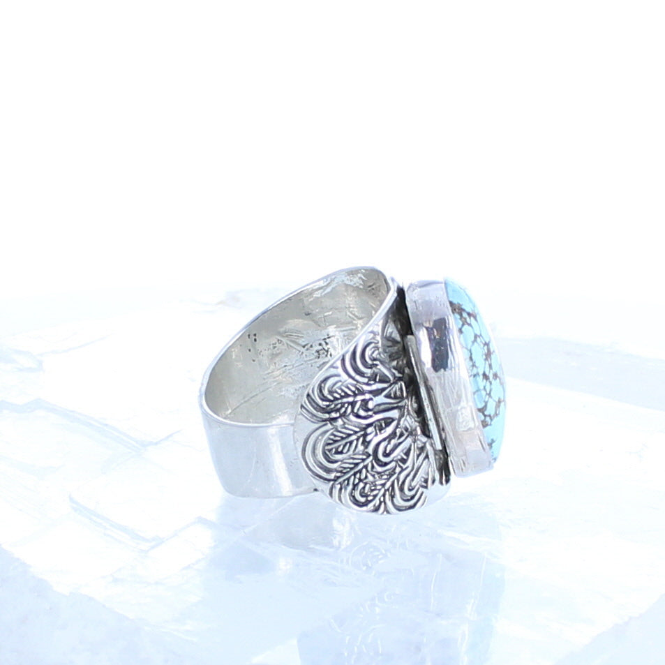 Beautiful Sierra Nevada Turquoise Patterned Sterling Silver Ring -NewWorldGems