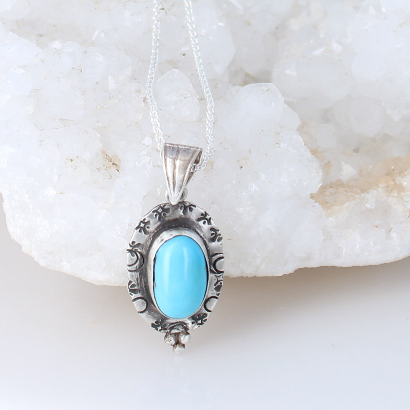 SLEEPING BEAUTY Turquoise Elongated Oval Pendant Sterling Stamped -NewWorldGems
